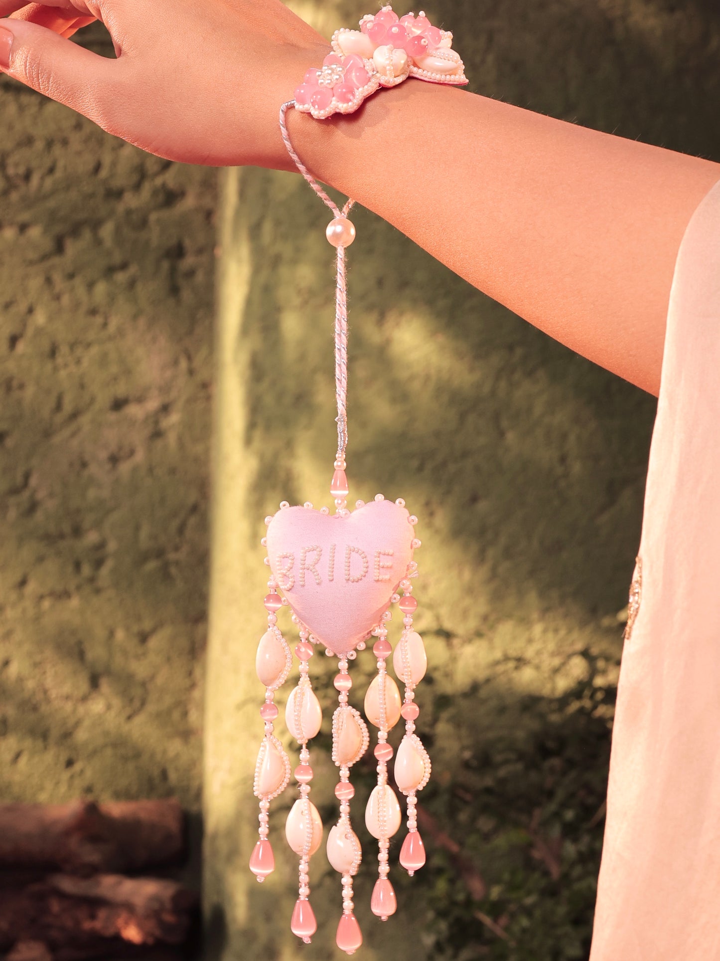 Bride Soft Pink Cowrie Single Hand Bracelet with Latkan