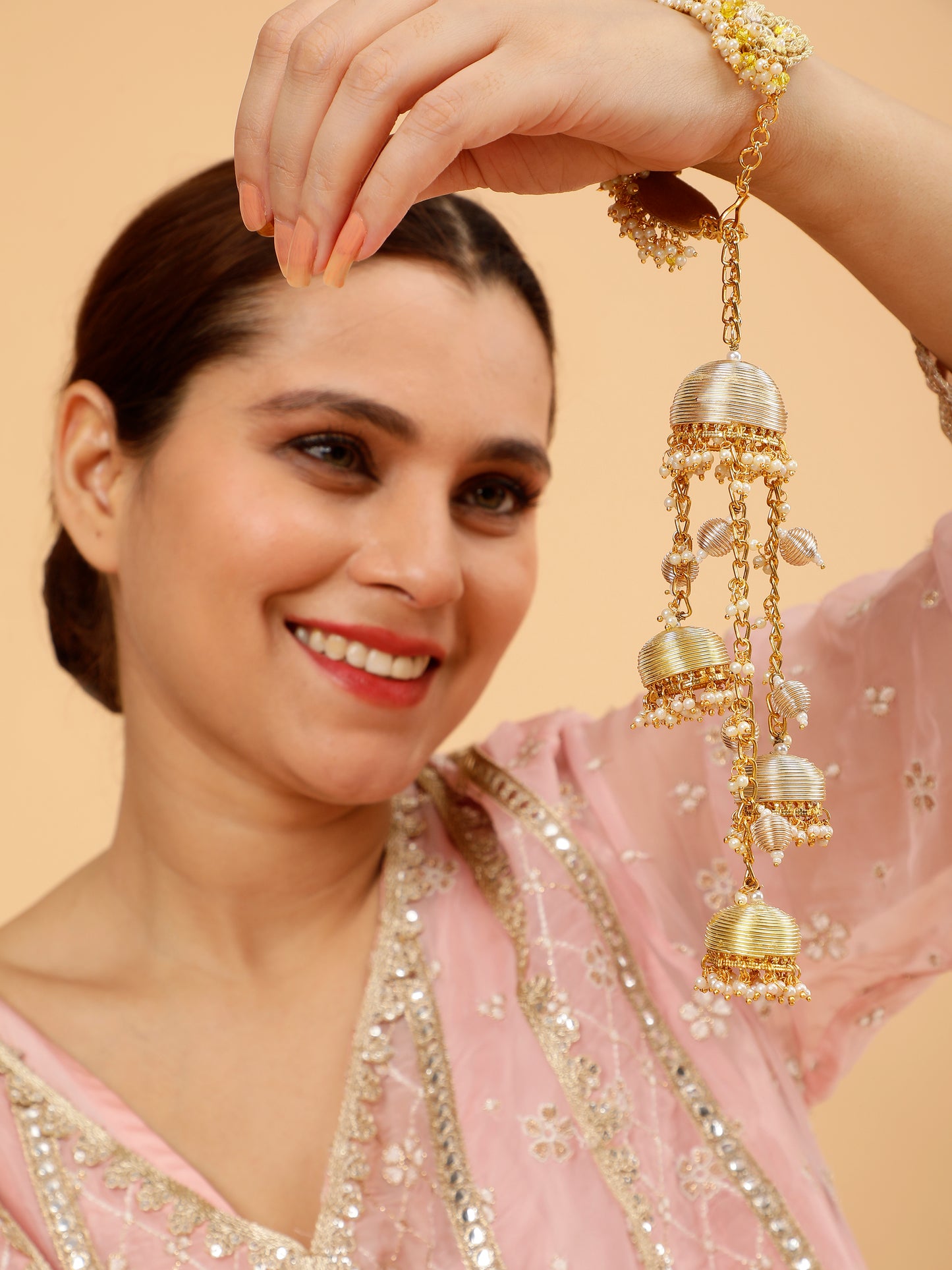 Falguni Yellow Pair of Metal-Dabka Latkans