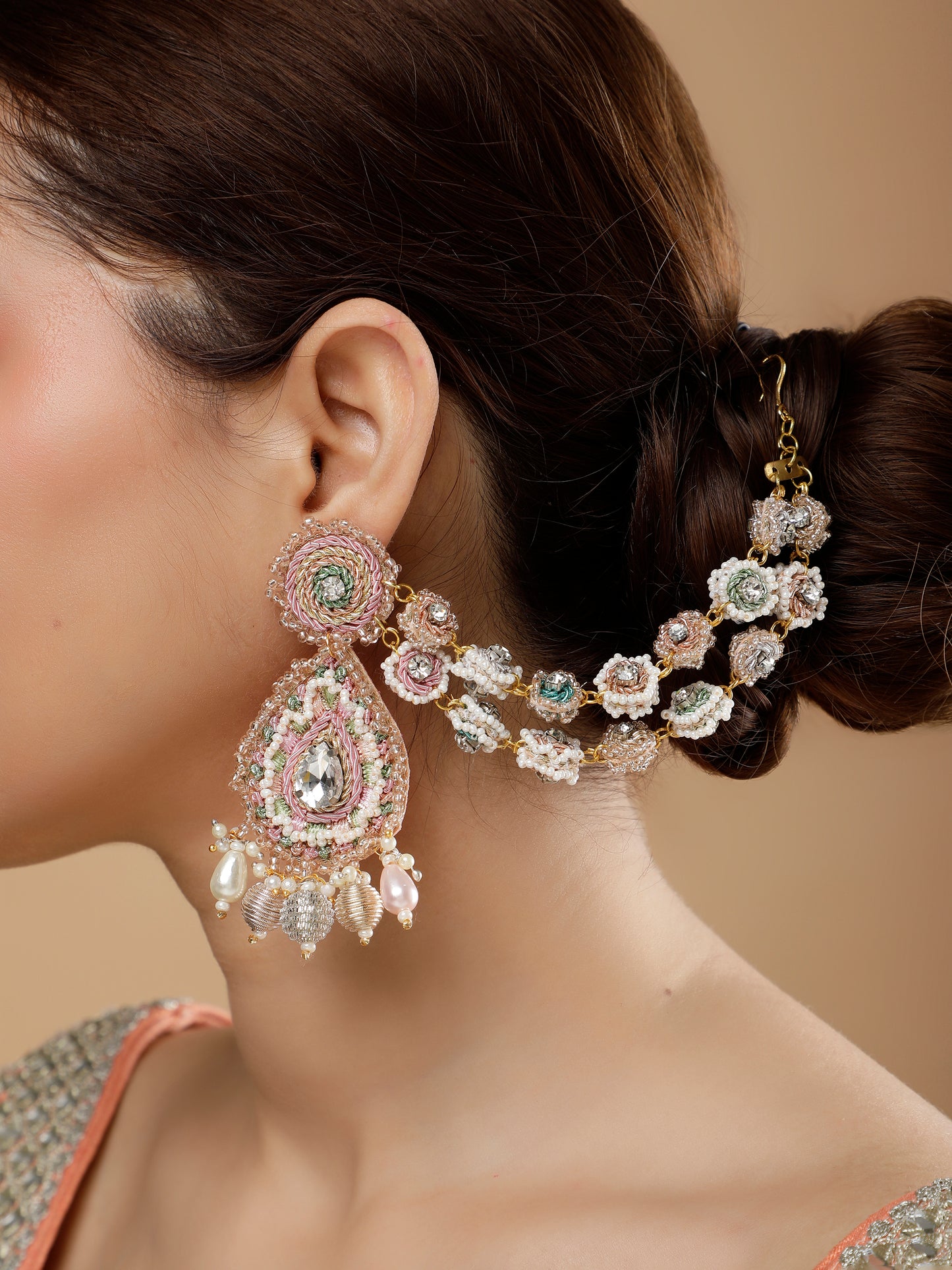 Khoobsurat Earrings With Double Layer Earchain