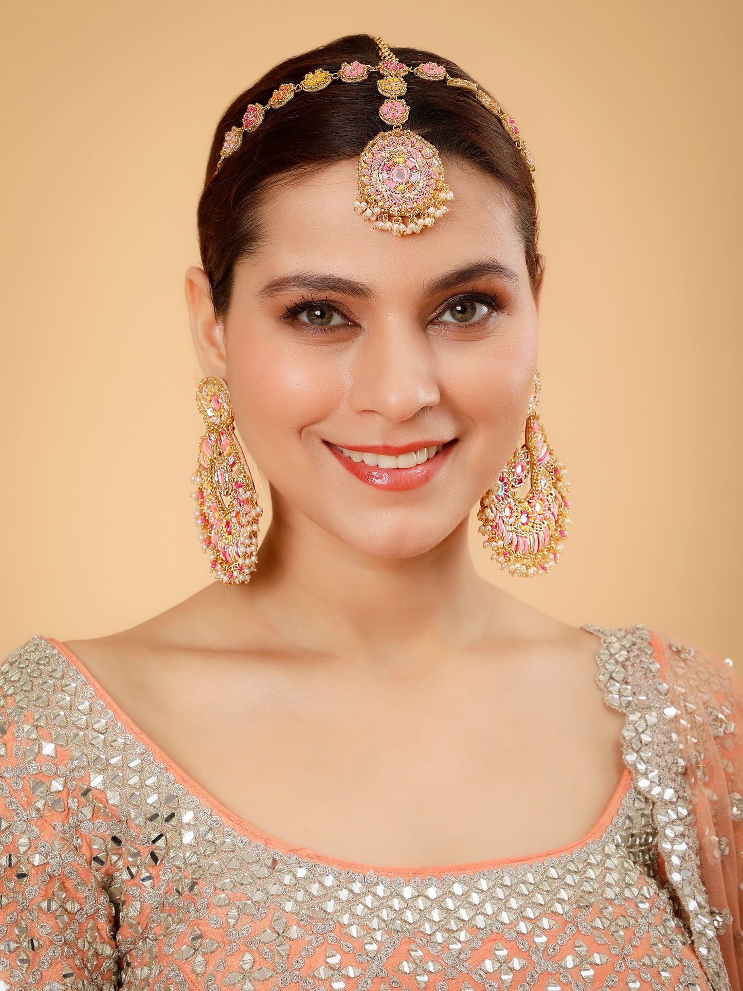 Beaming Bud Orange (Earring & Mathapatti Set)