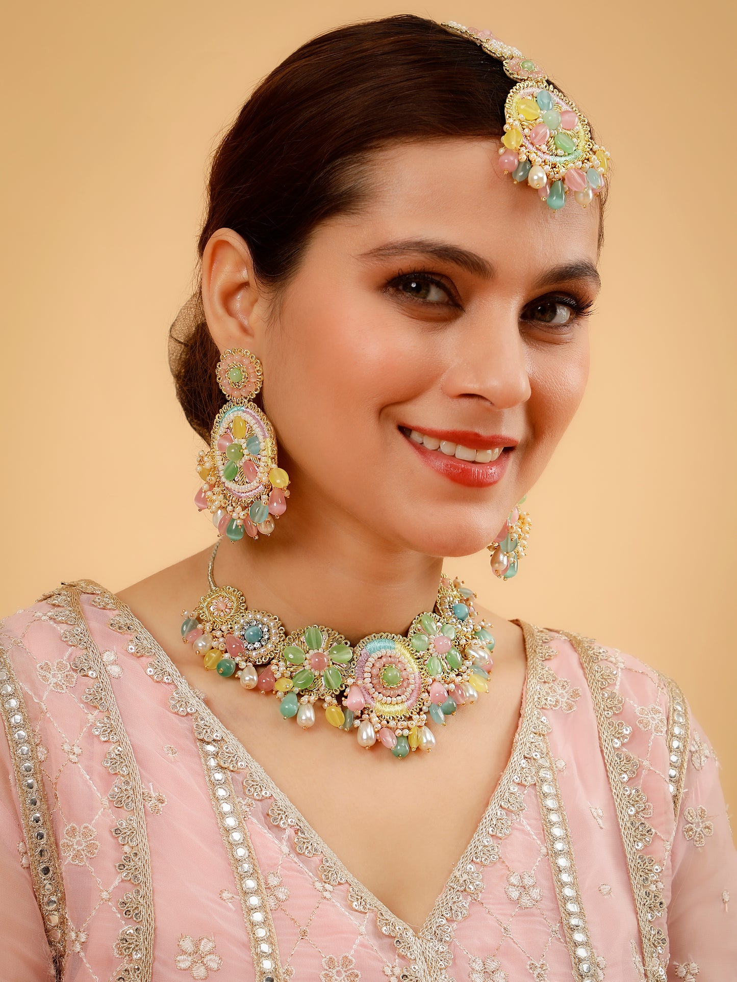 Elaria (Earrings, Mangtikka, Necklace & Pair Of Haathphool Set)