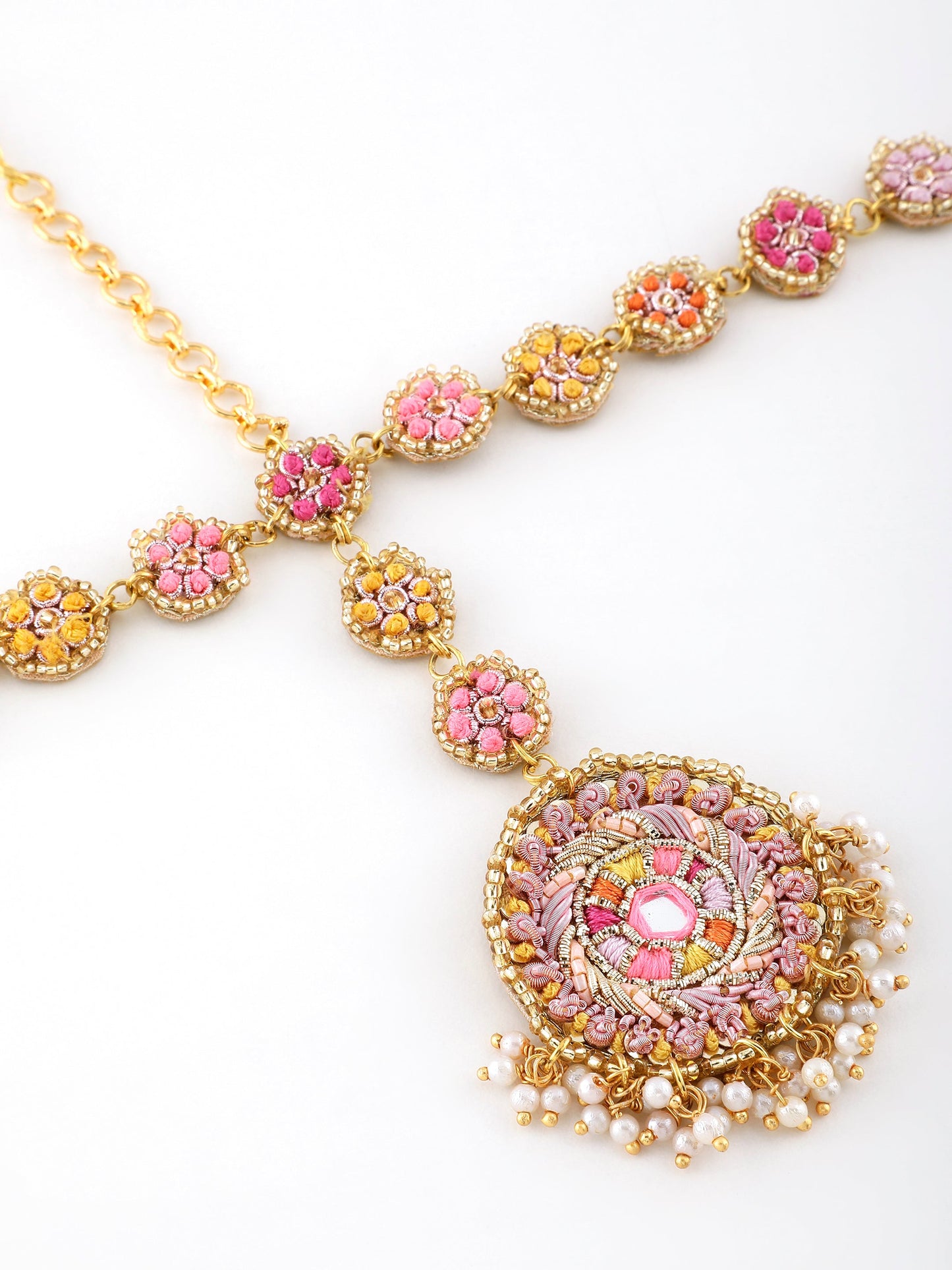 Beaming Bud Orange (Earrings, Mathapatti & Sleek Necklace Set)