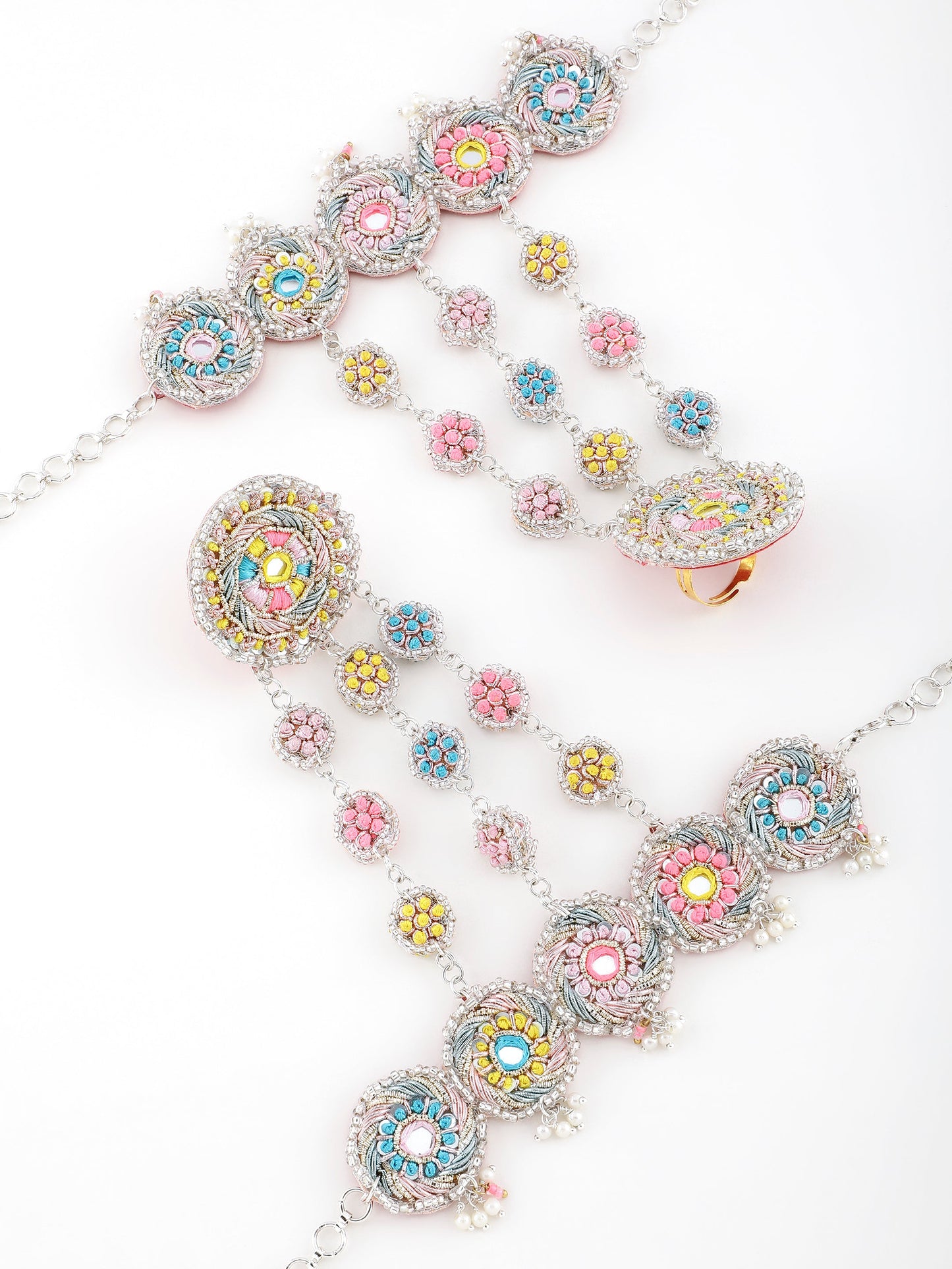 Beaming Bud Pink (Earrings, Mathapatti & Pair Of Haathphool Set)