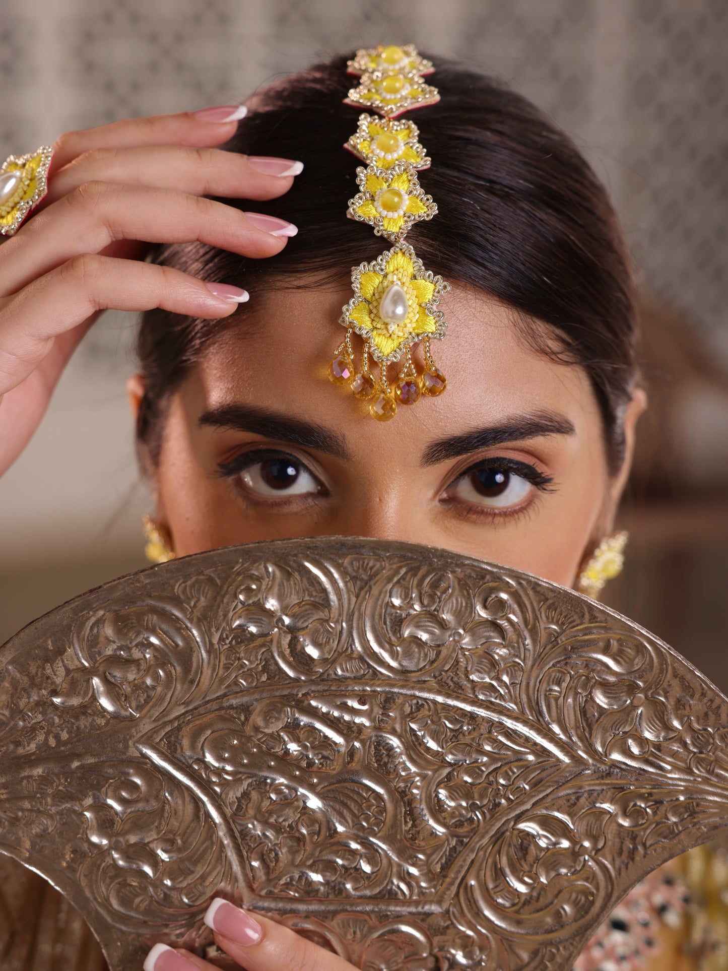 Blossom (Stud Earrings, Mangtikka, & Sleek Necklace Set)