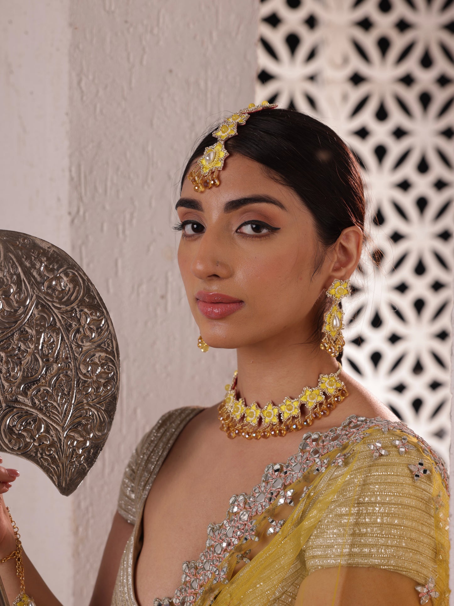 Blossom (Earrings, Mangtikka, & Sleek Necklace Set)