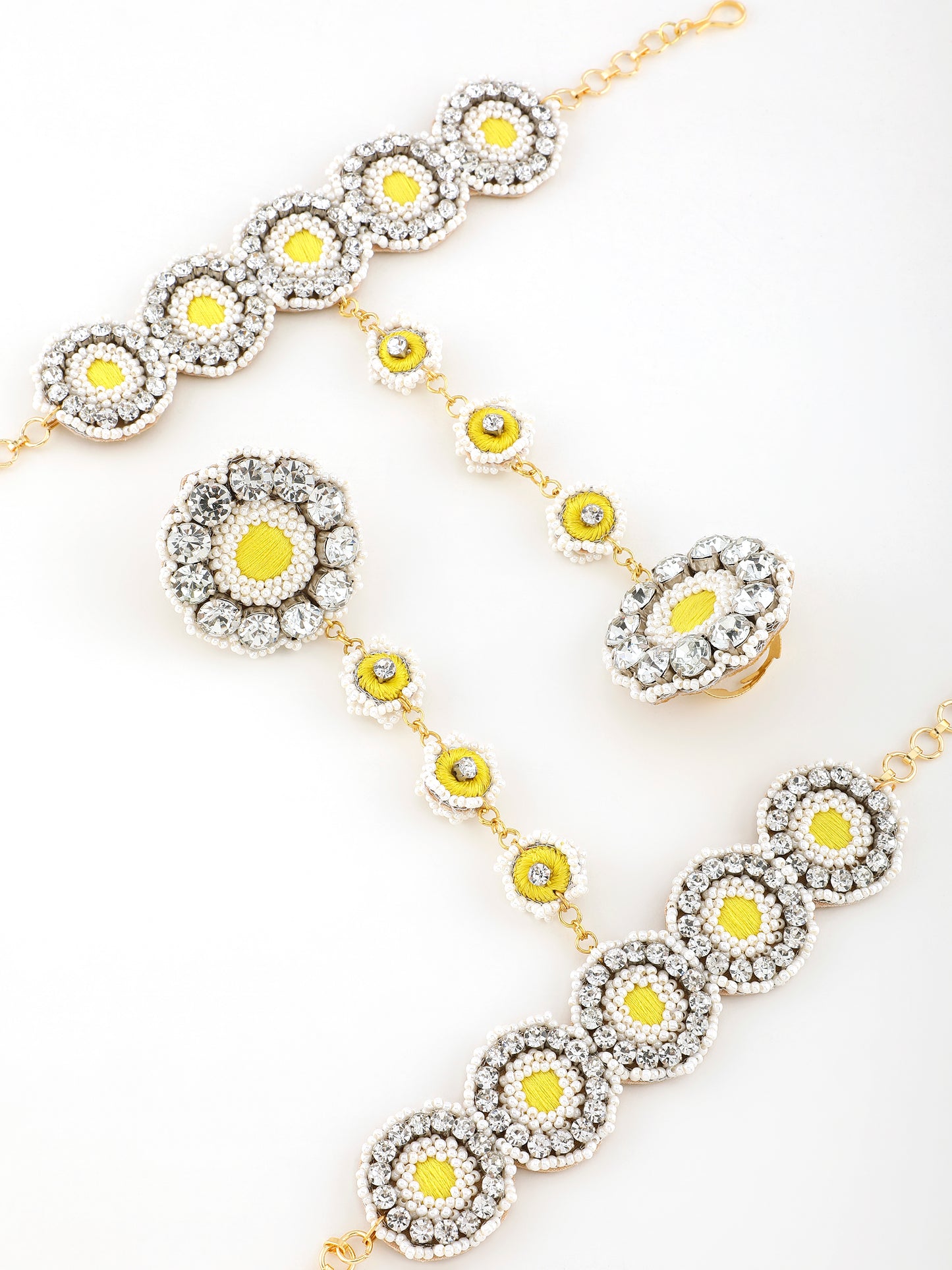 Falguni Yellow (Earrings, Mangtikka & Pair Of Hathphool Set)