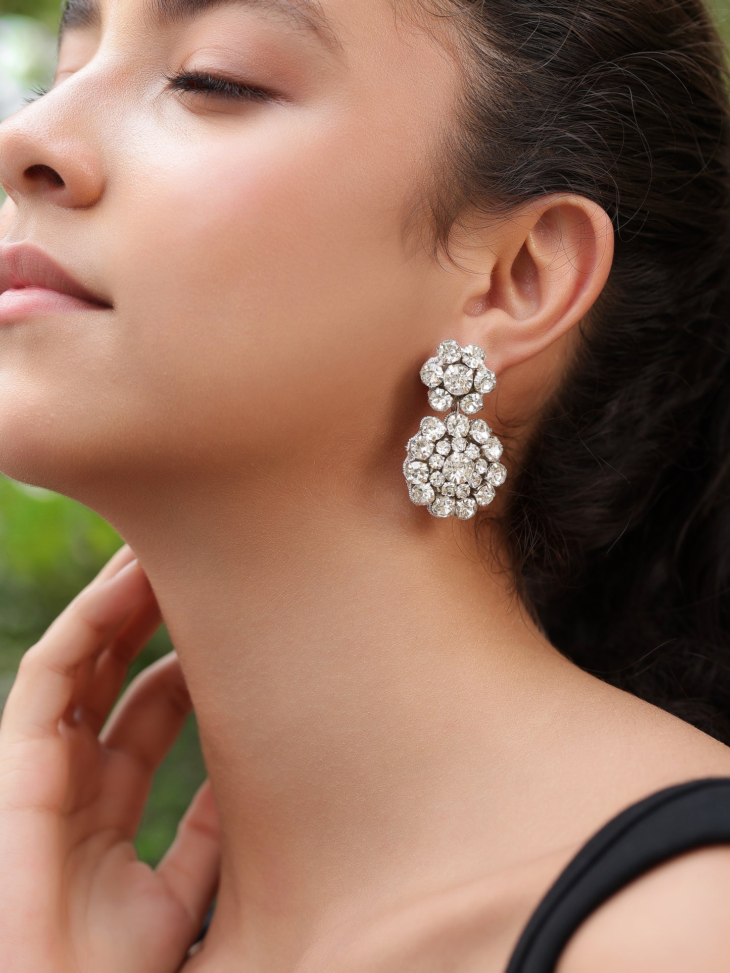 Floral Drop Rhinestone Earrings