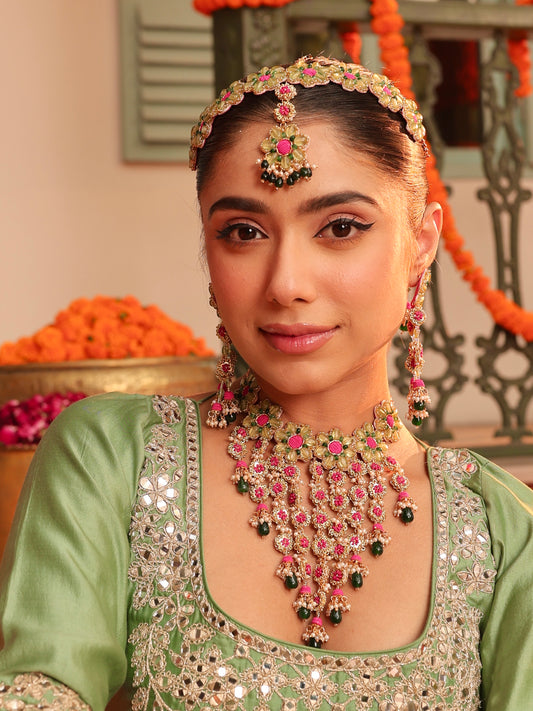 Gulabo (Earrings with Earchains, Mathapatti & Necklace Set)