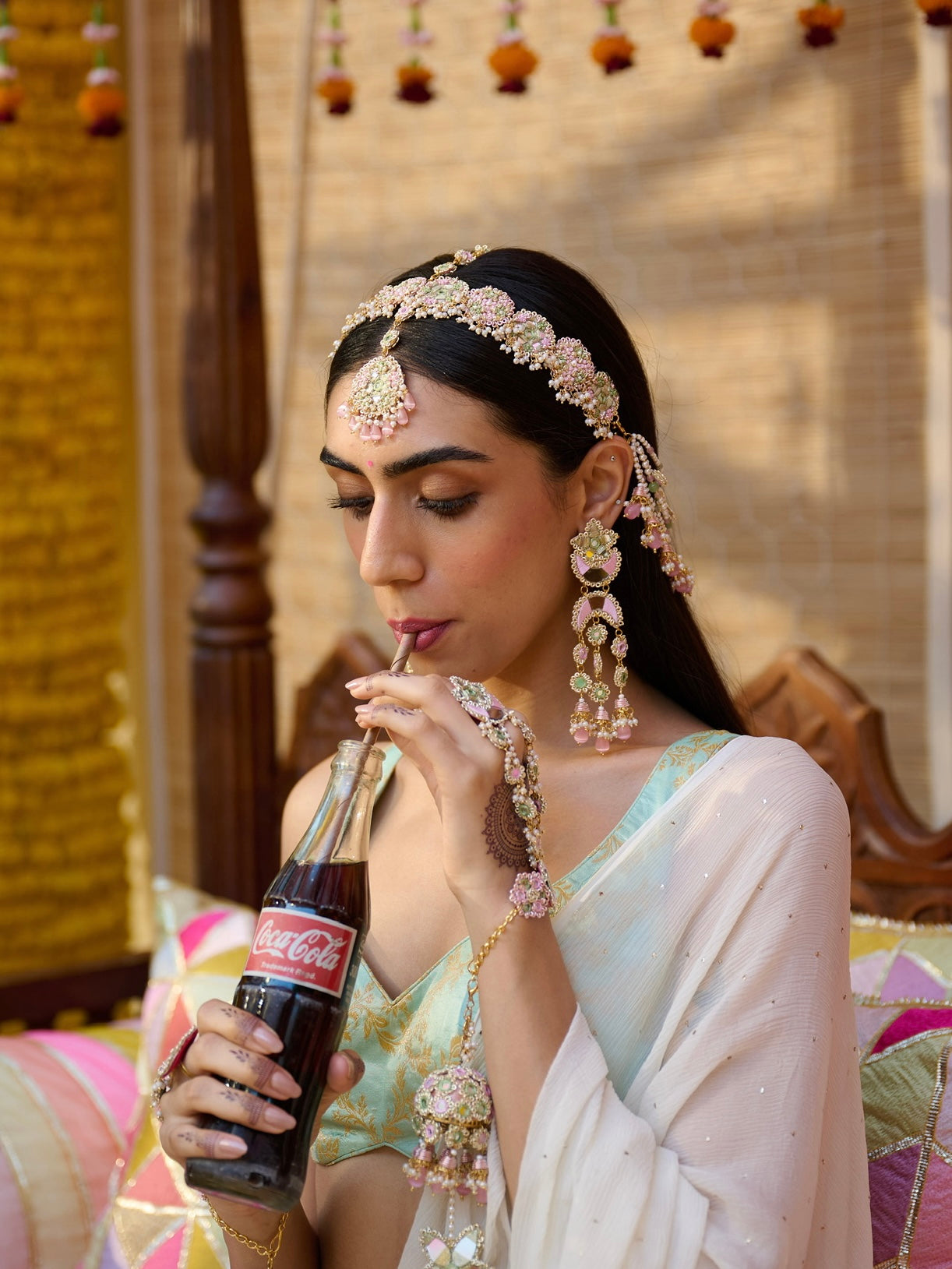 Gul (Earrings With Earchains & Mathapatti Set)