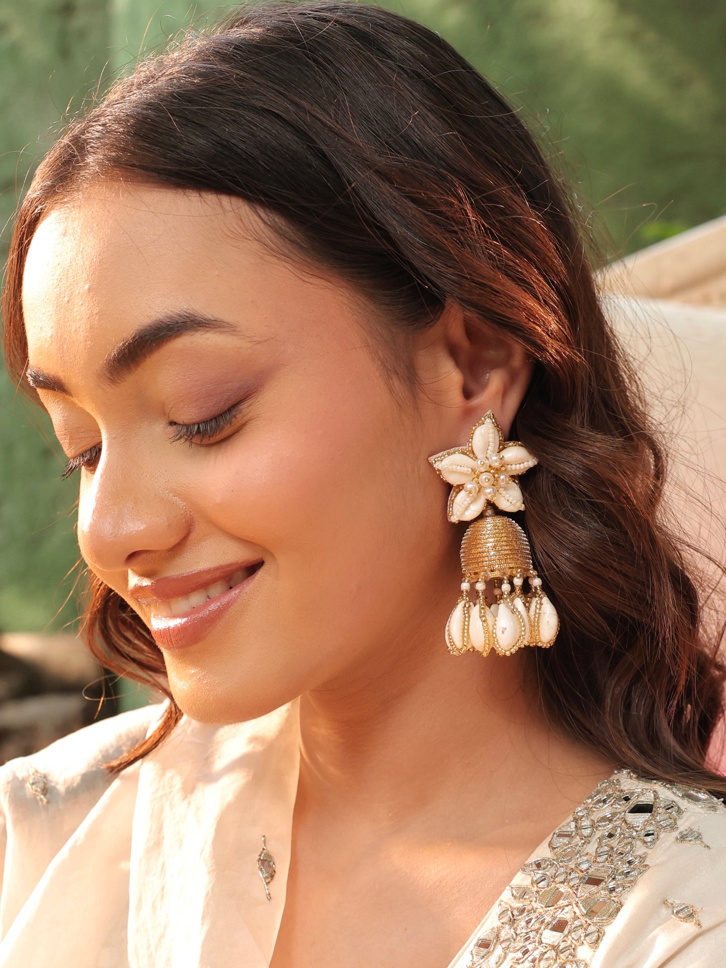 Kaju Katli Cowrie Jhumki Earrings
