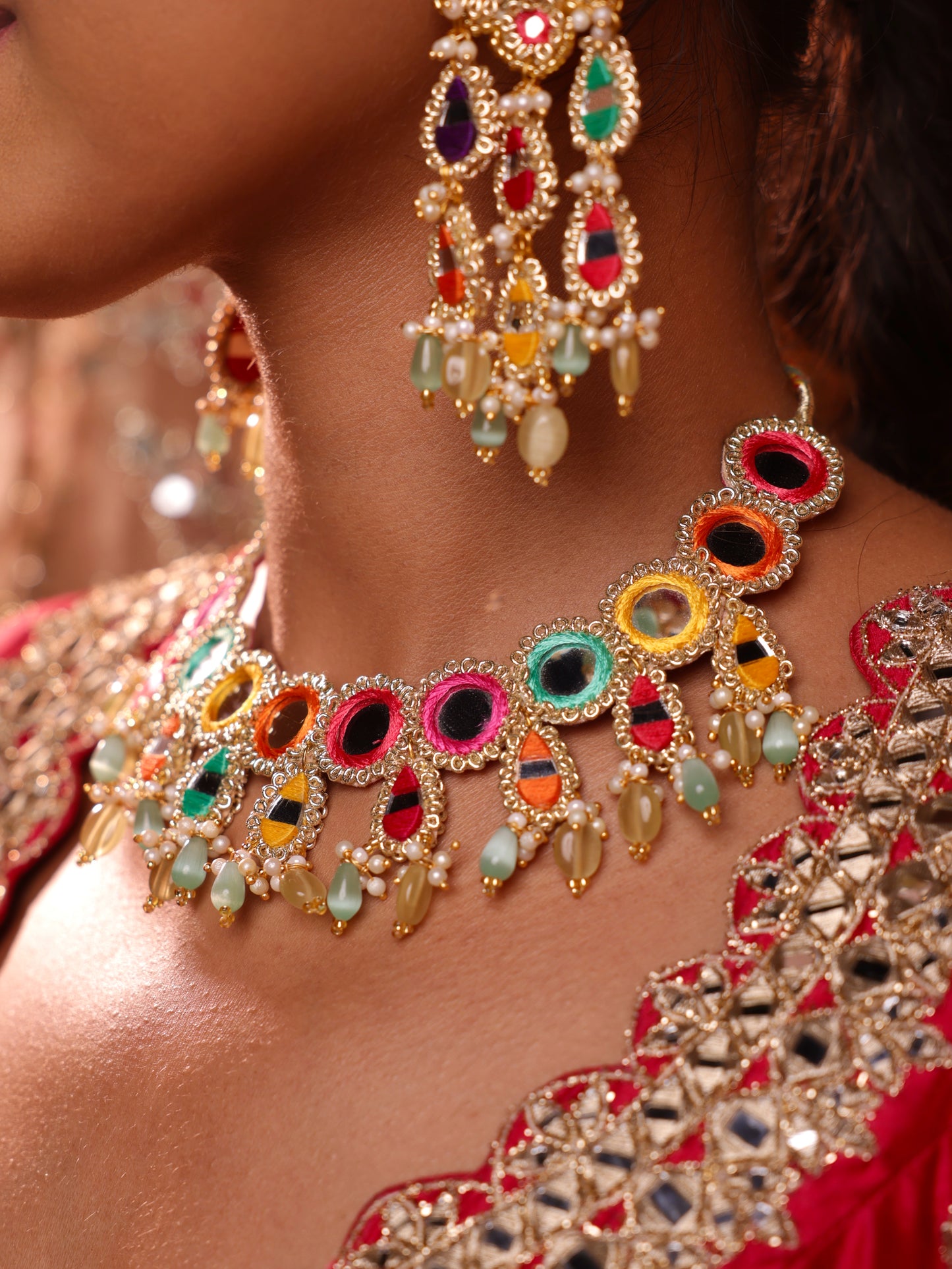 Ishq Multi (2 Tier Earrings, Mathapatti & Necklace Set)