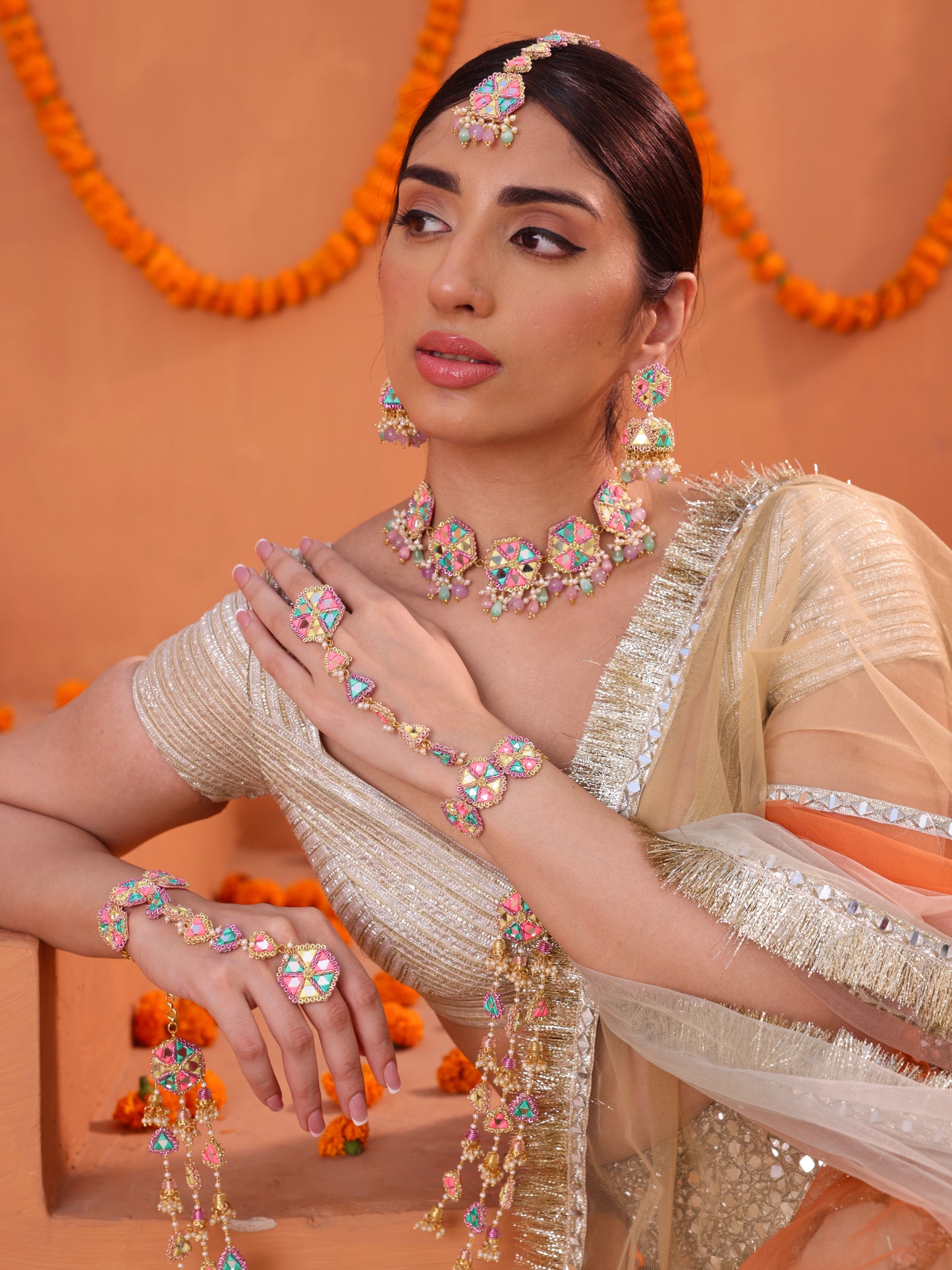 Masakali (Jhumki Earrings, Mangtikka, Choker & Pair of Hathphool Set)