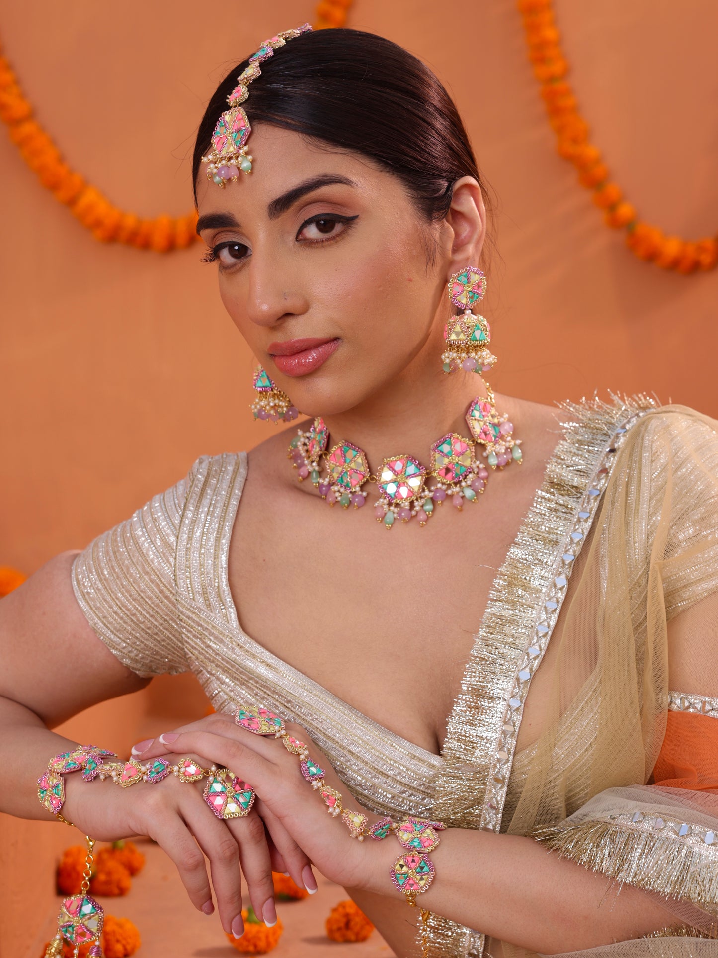 Masakali (Jhumki Earrings, Mangtikka, Choker & Pair of Hathphool Set)