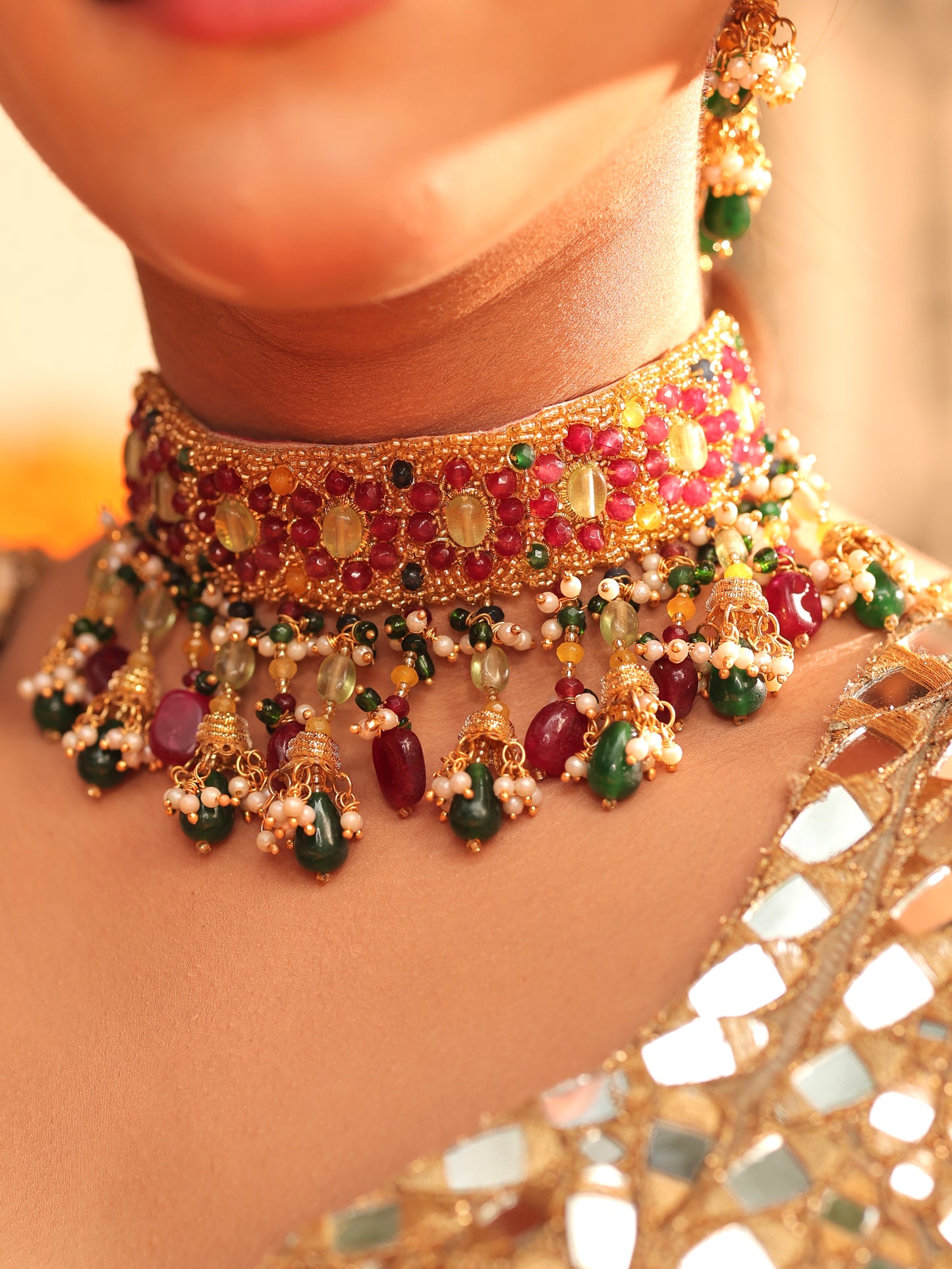 Noorani (Earrings with Earchain, Mangtikka, Passa & Choker Set)