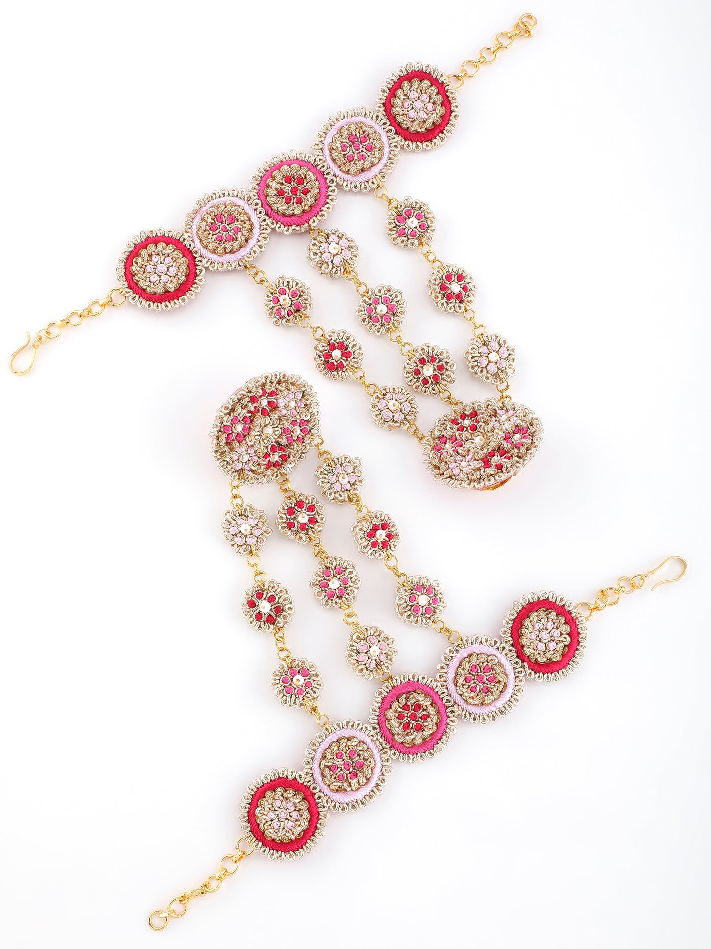 Ramya Rose (Earrings, Mathapatti, Sleek Necklace & Pair of Hathphool Set)