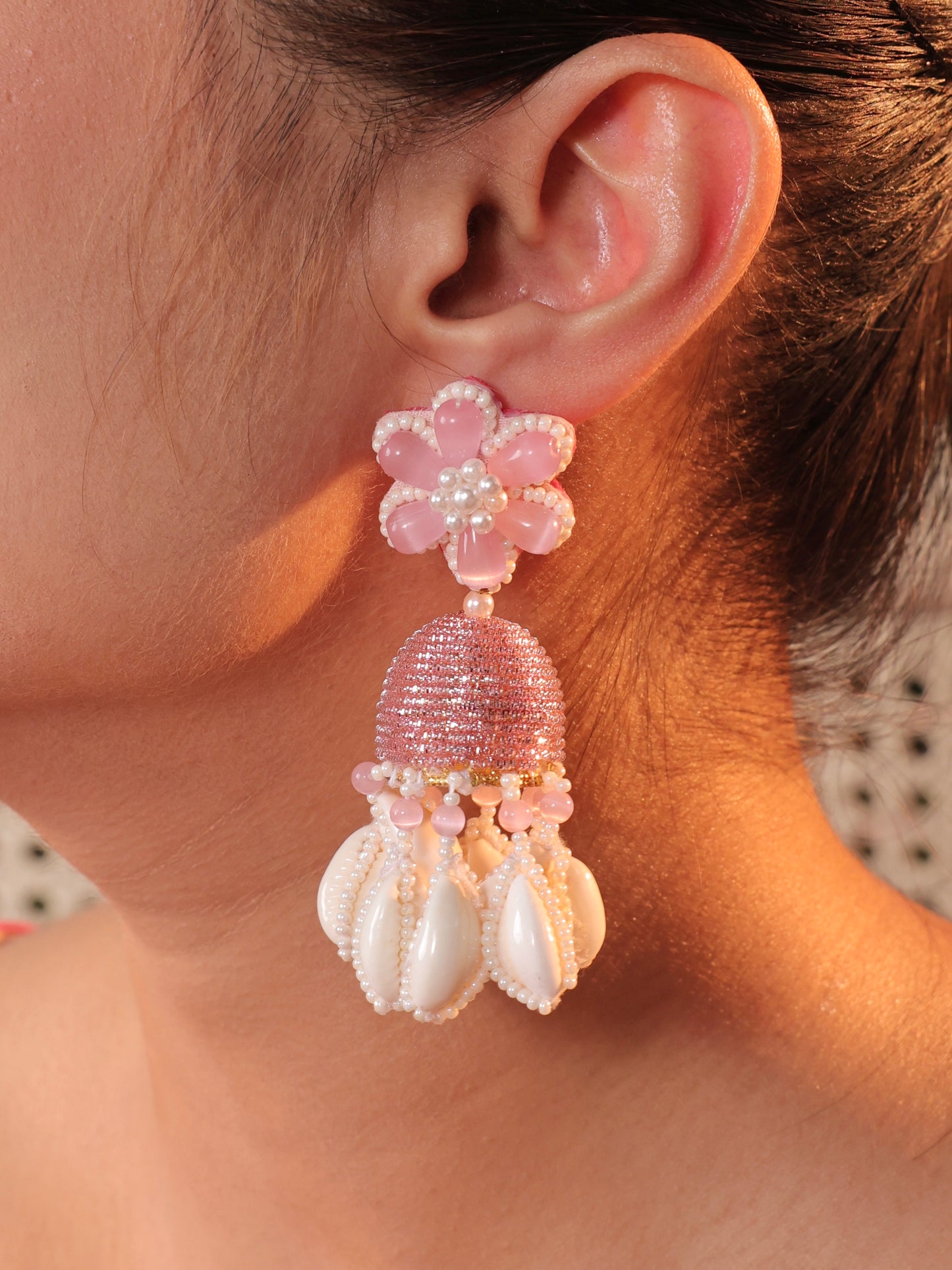 Rose Cowrie Jhumki Earrings