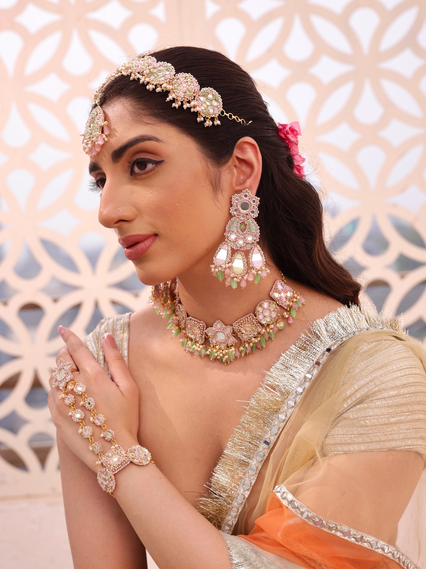 Sitara (Earrings, Mathapatti, Choker & Pair of Hathphool Set)