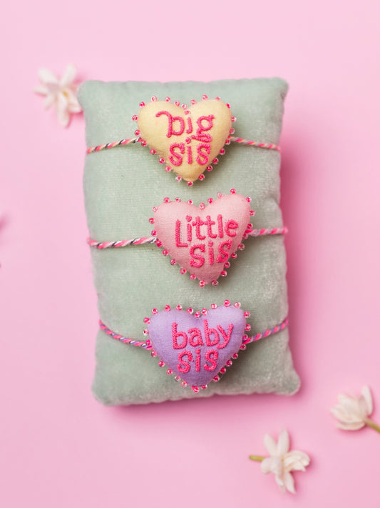 Big Sis, Lil Sis & Baby Sis 3D Heart Rakhi
