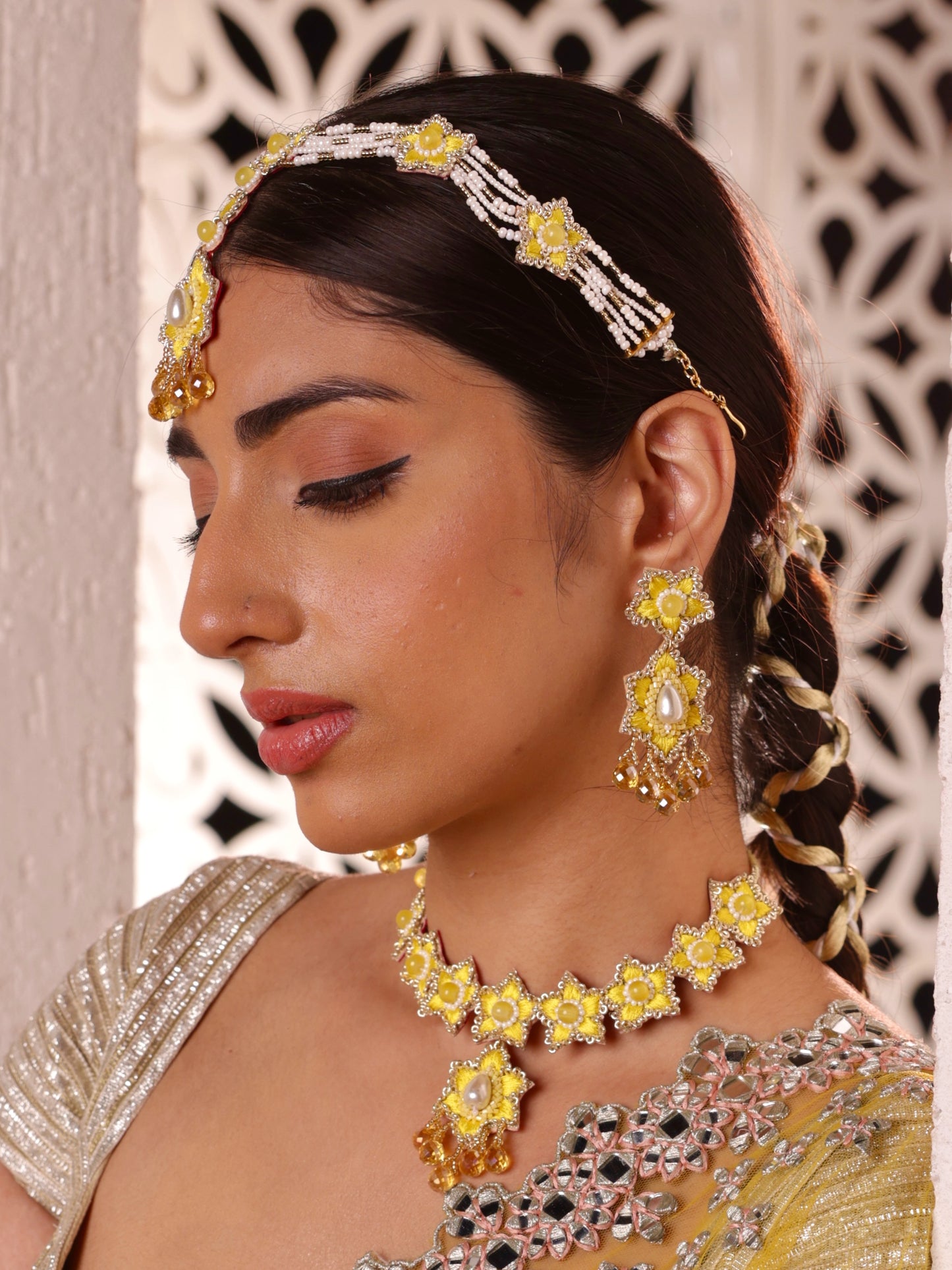 Blossom (Earrings, Mathapatti & Sleek Necklace with Drop Set)