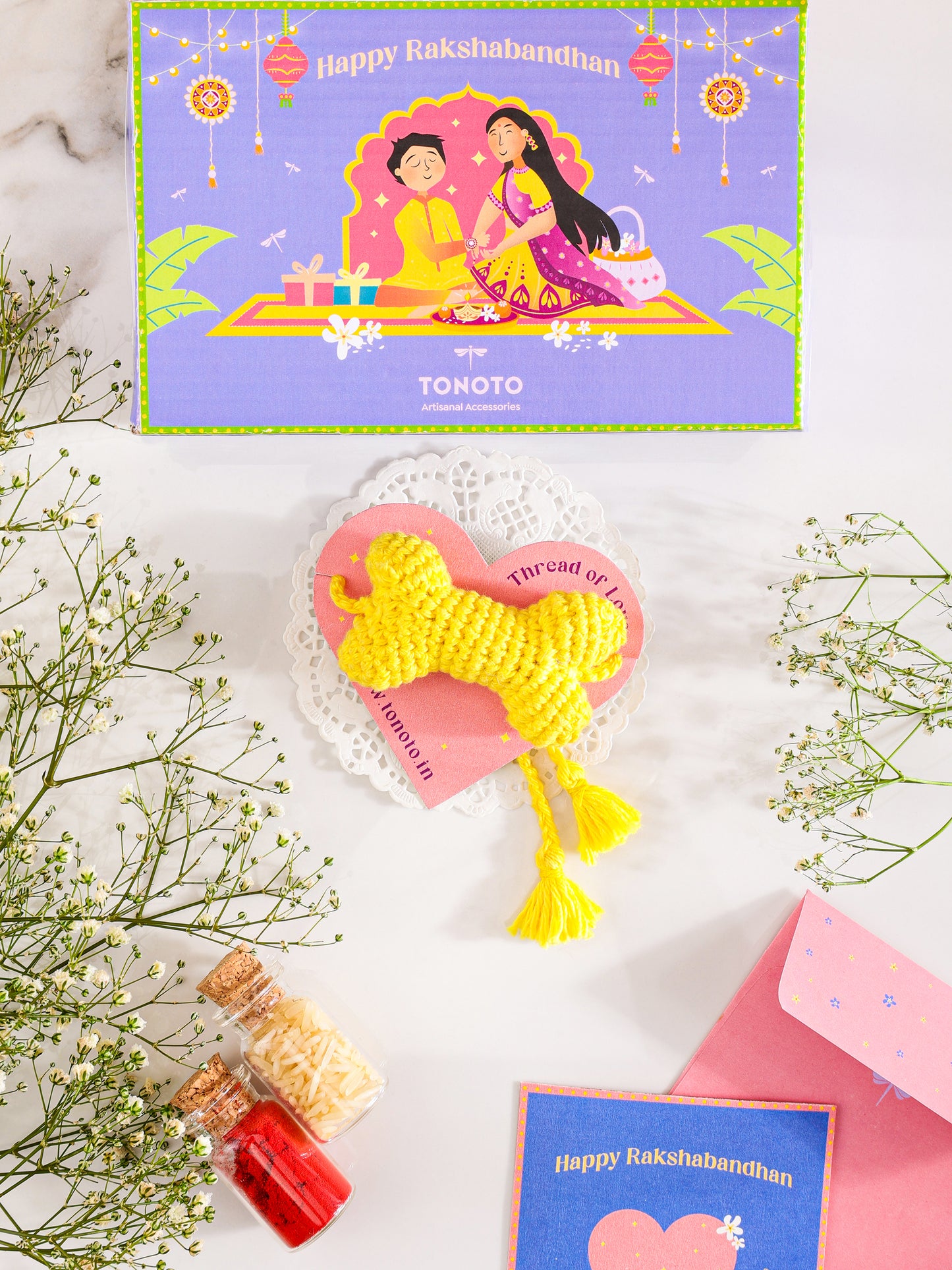 Bulk Bone Crochet Pet Rakhi - Yellow