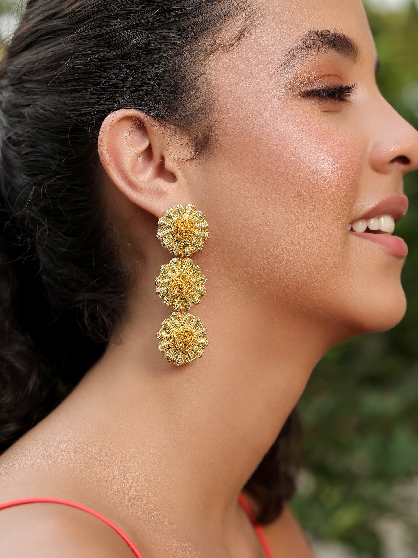 Floral Drop Earrings - Gold