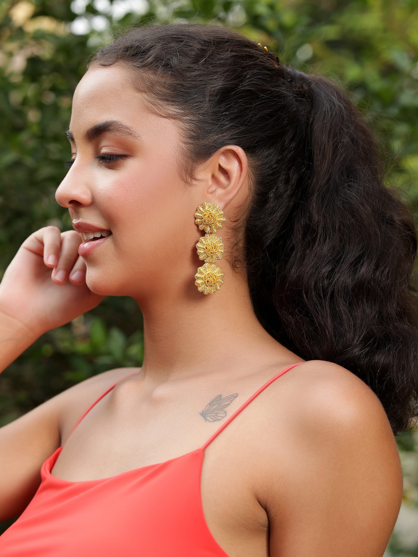 Floral Drop Earrings - Gold
