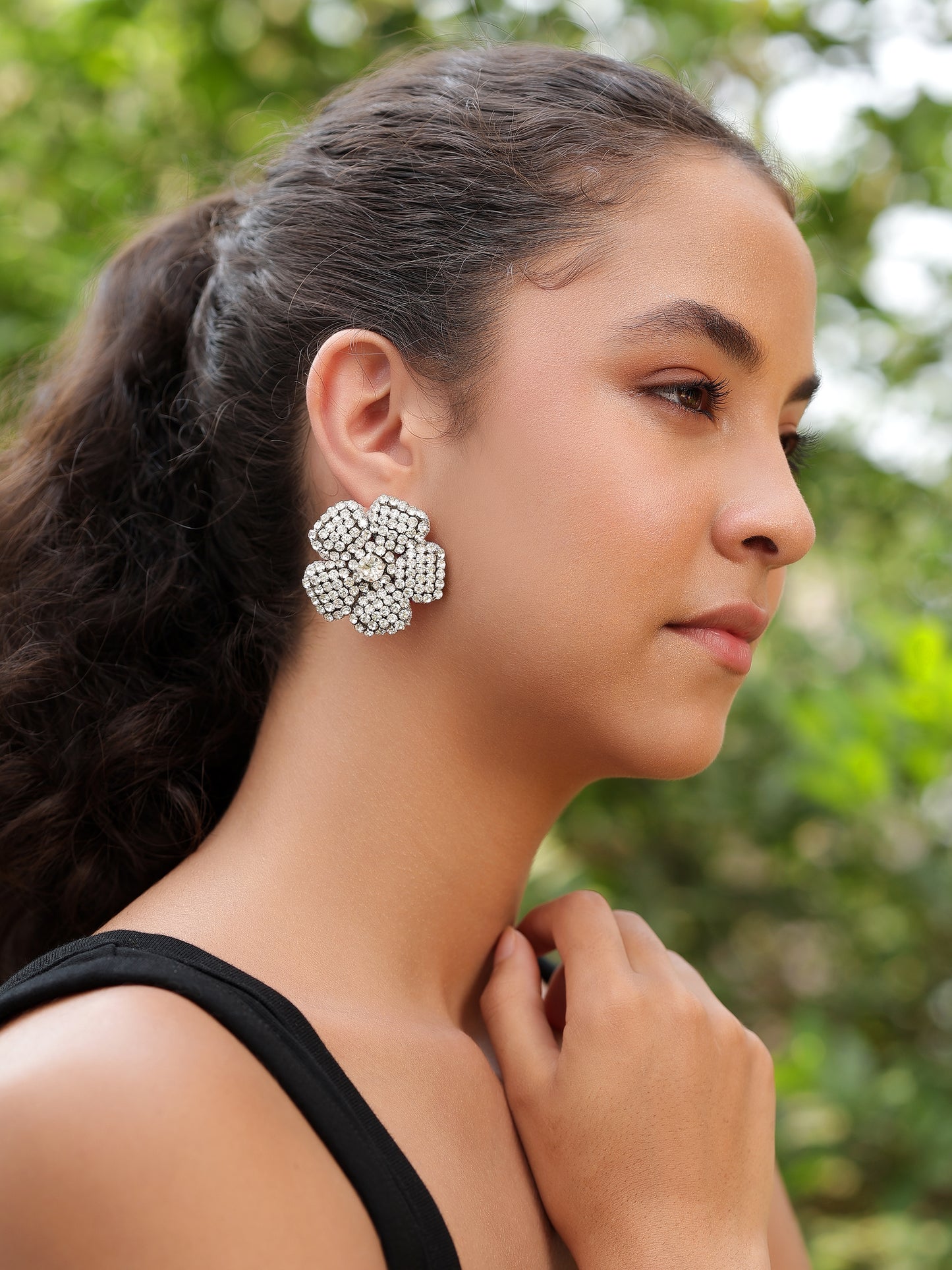 Flower Rhinestone Stud Earrings