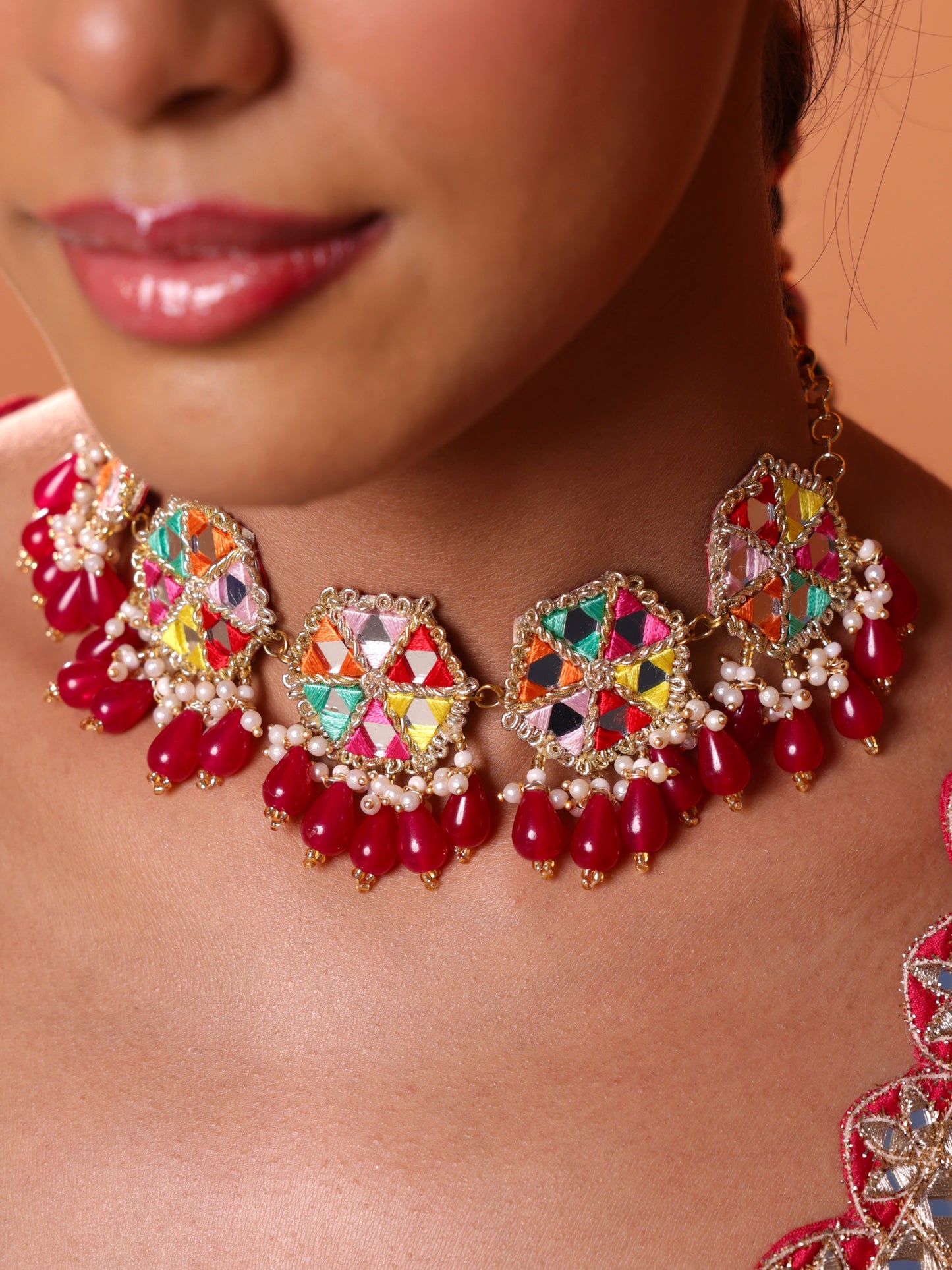 Gulaal (Jhumki Earrings with Earchain, Mangtikka & Choker Set)