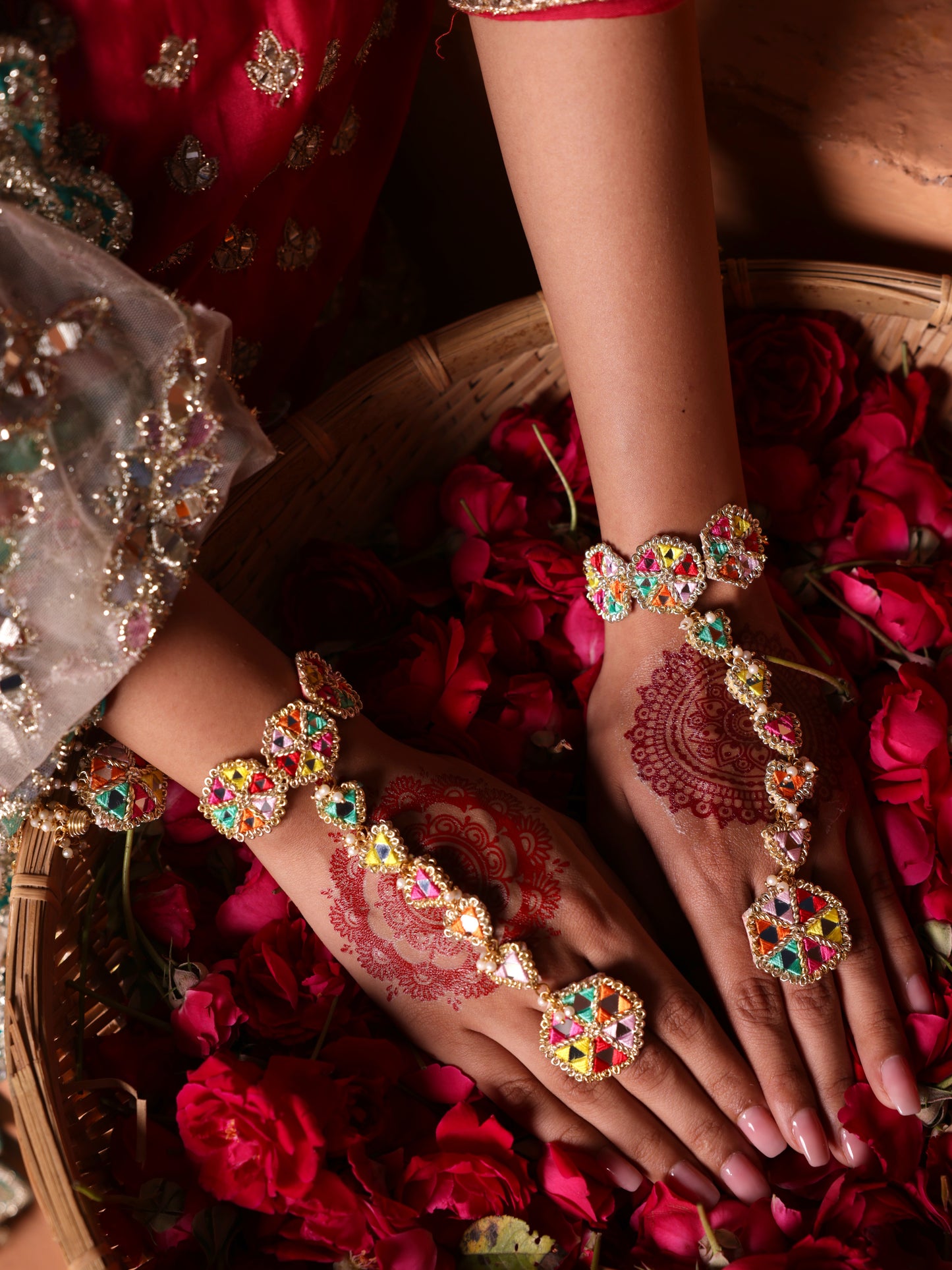 Gulaal (Jhumki Earrings with Earchain, Mangtikka, Choker & Pair of Hathphool Set)