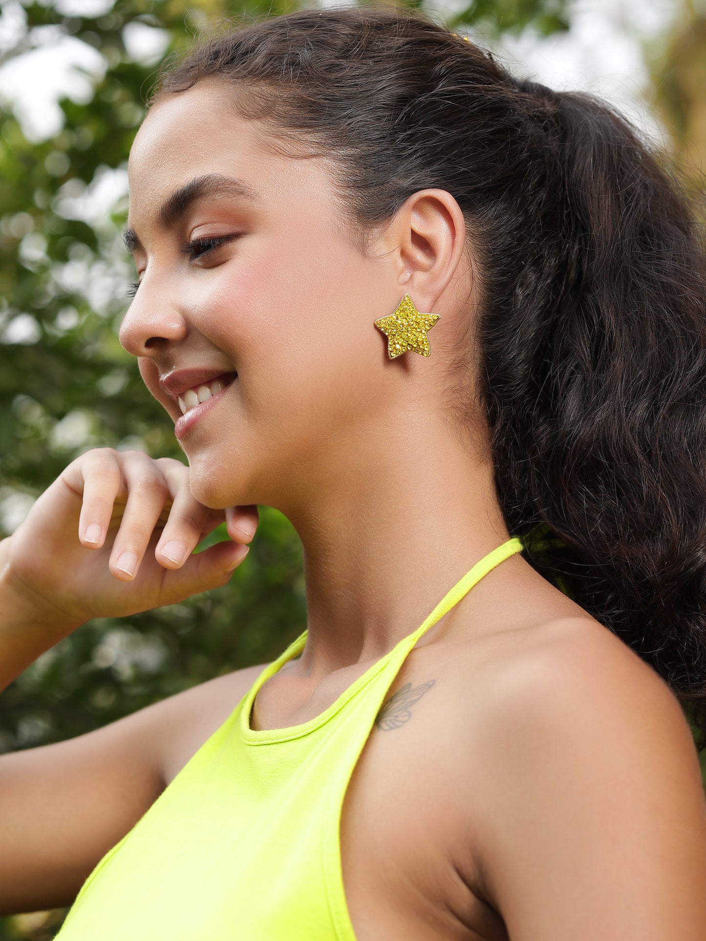 Mini Star Rhinestone Earrings - Yellow