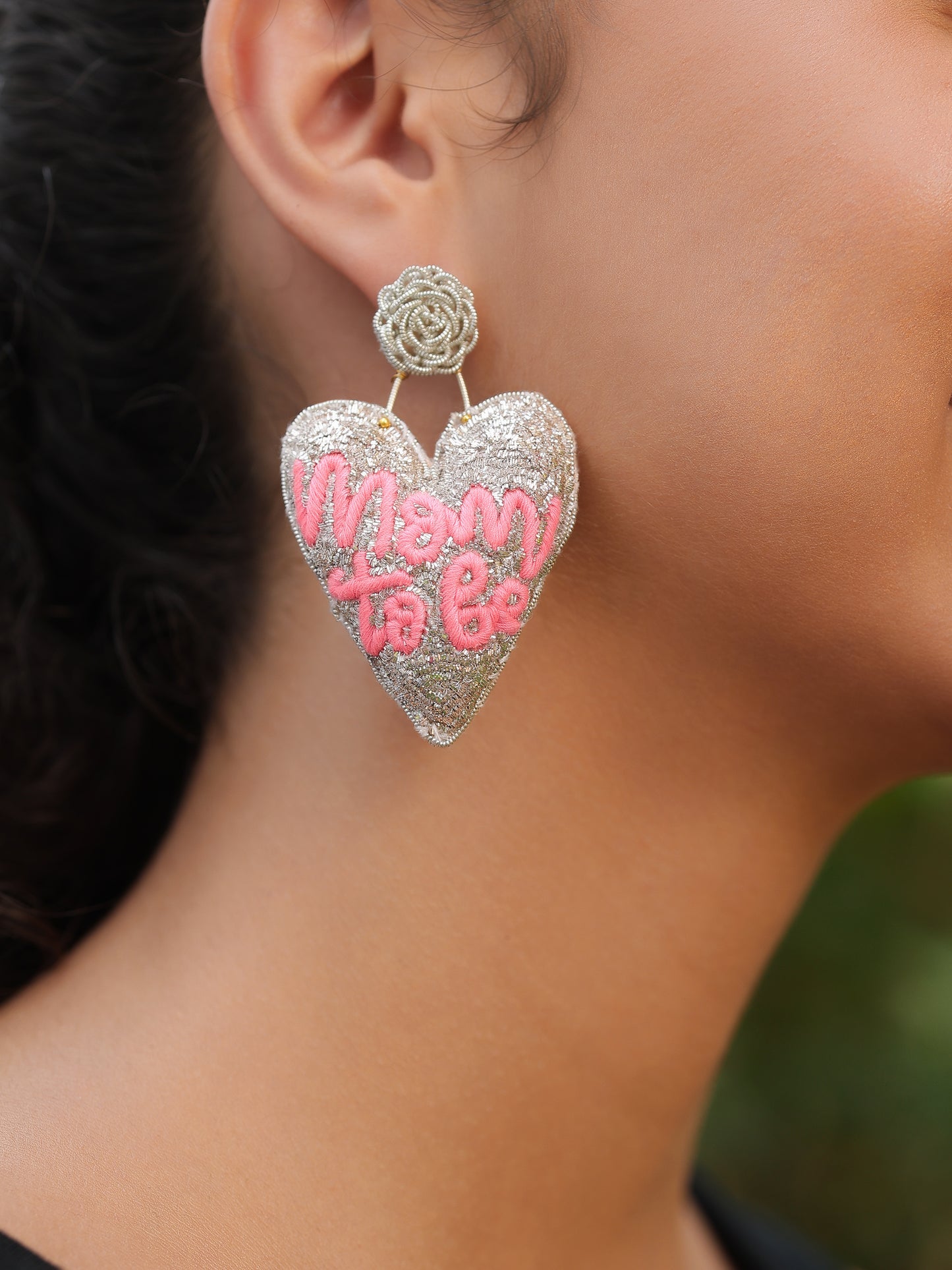Mom To Be Earrings - Silver
