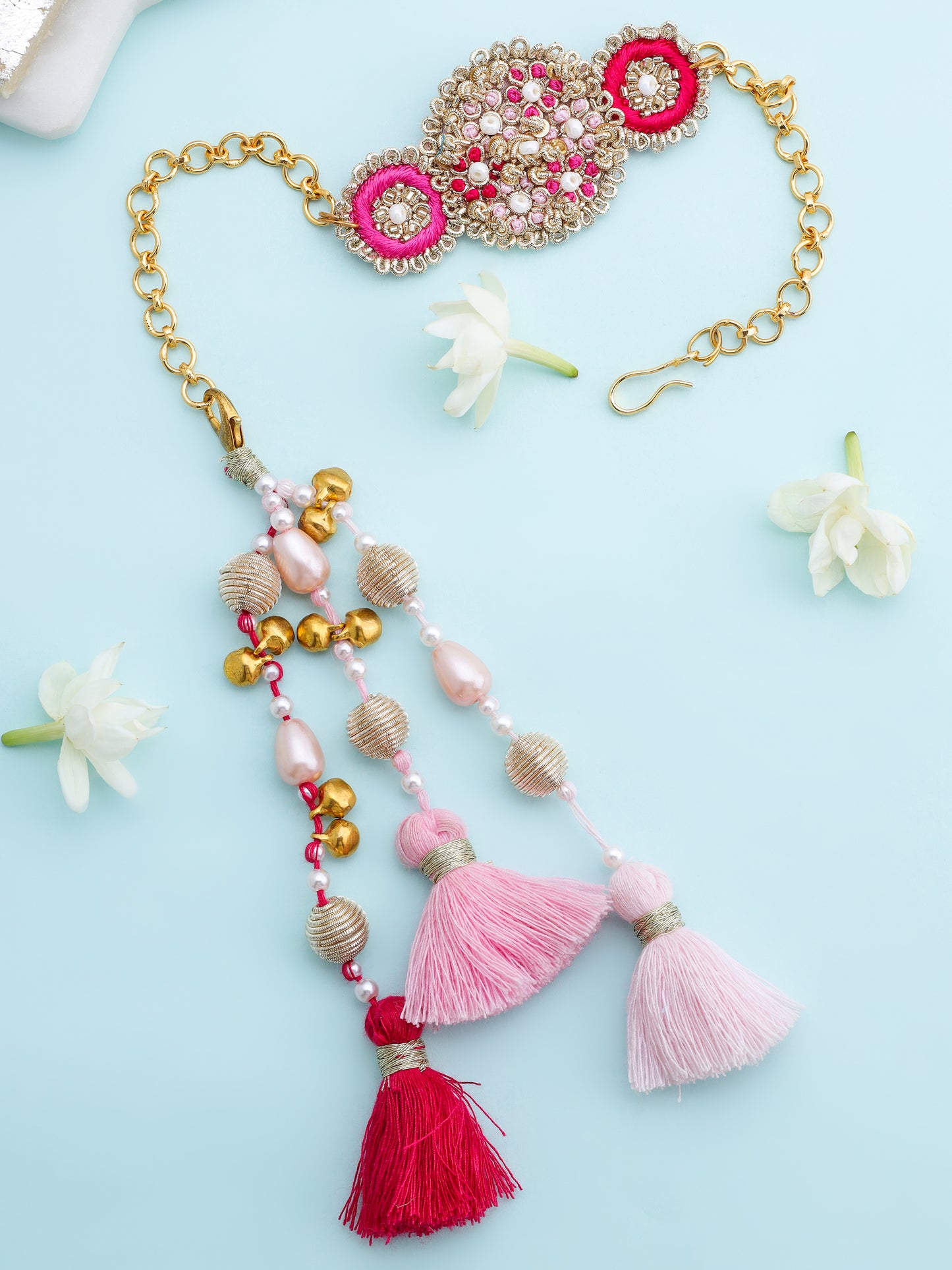 Traditional Gold Rakhi & Rose Lumba Rakhi