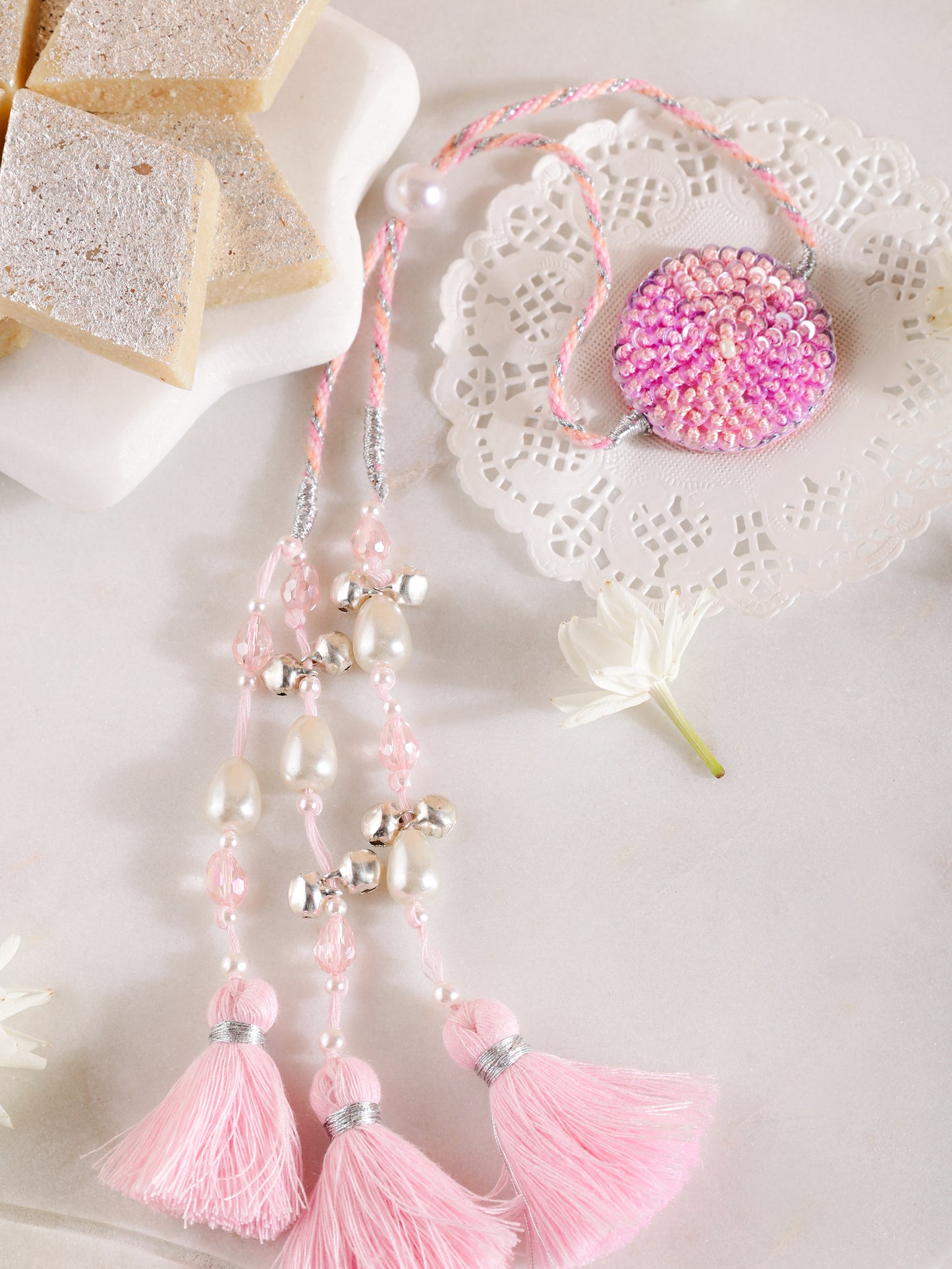 Sequins Pink Lumba Rakhi