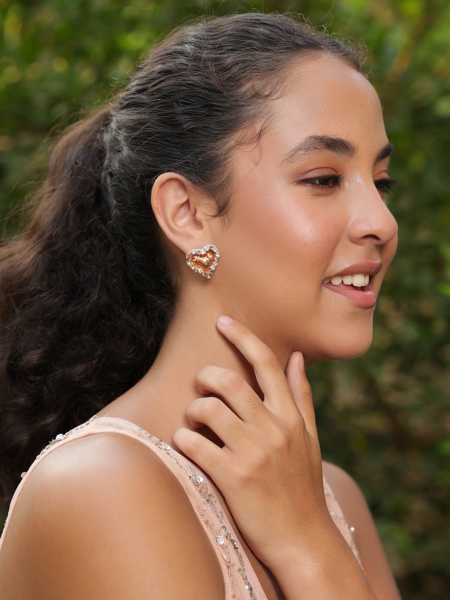 Sweetheart Sparkle Mini Stud Earrings - Peach