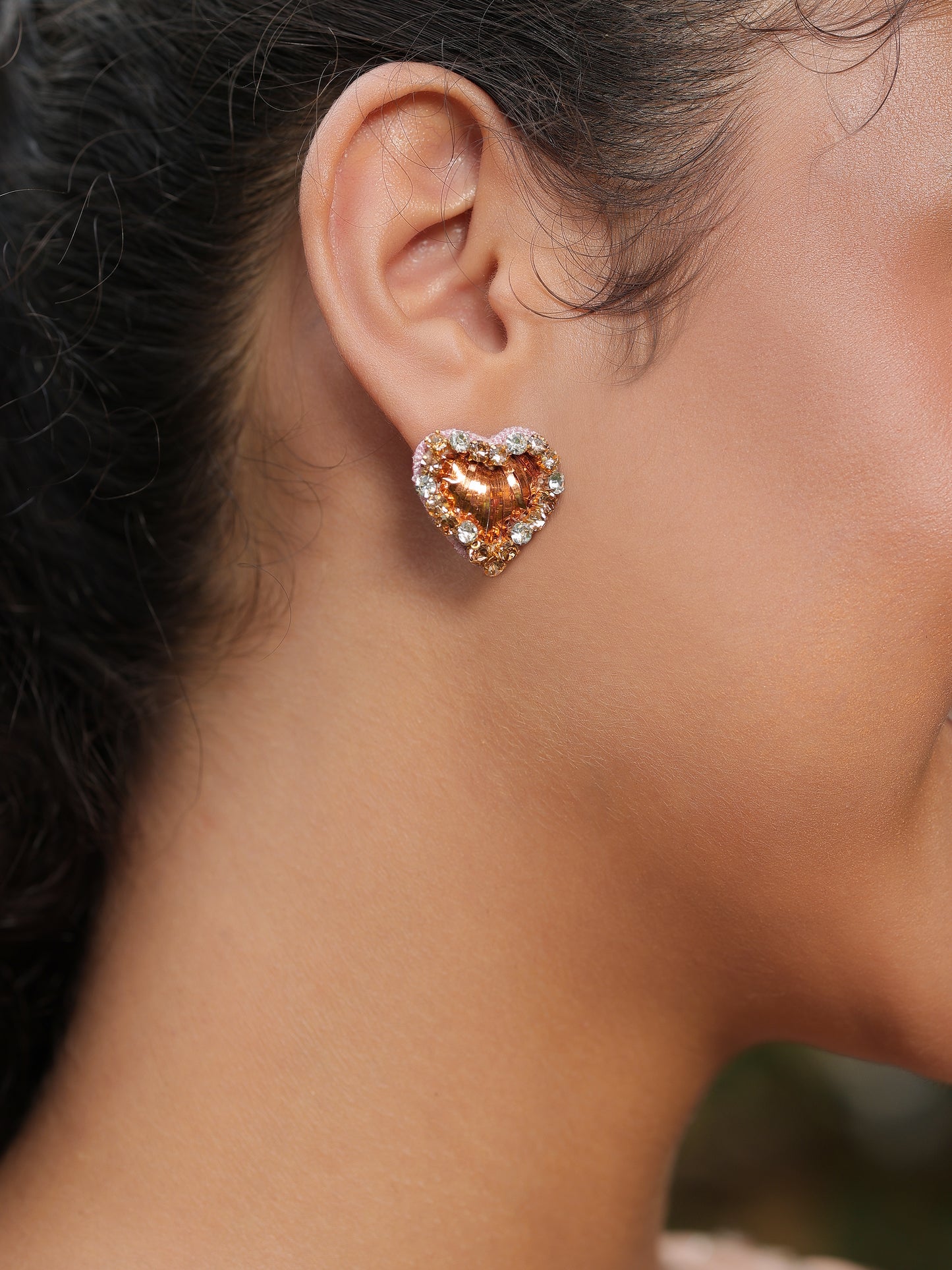 Sweetheart Sparkle Mini Stud Earrings - Peach