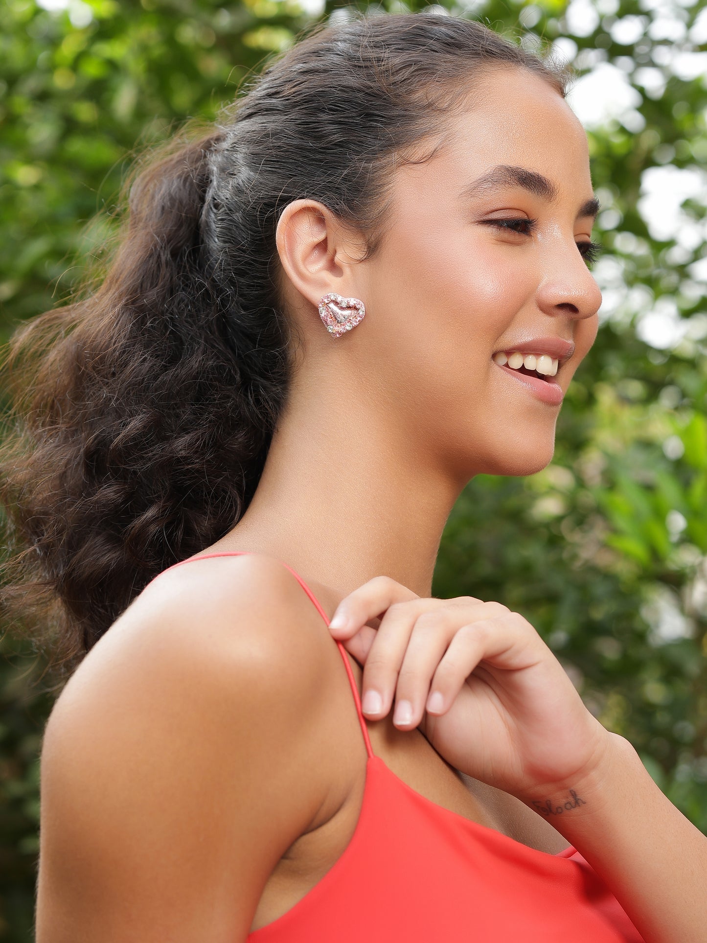 Sweetheart Sparkle Mini Stud Earrings - Pink