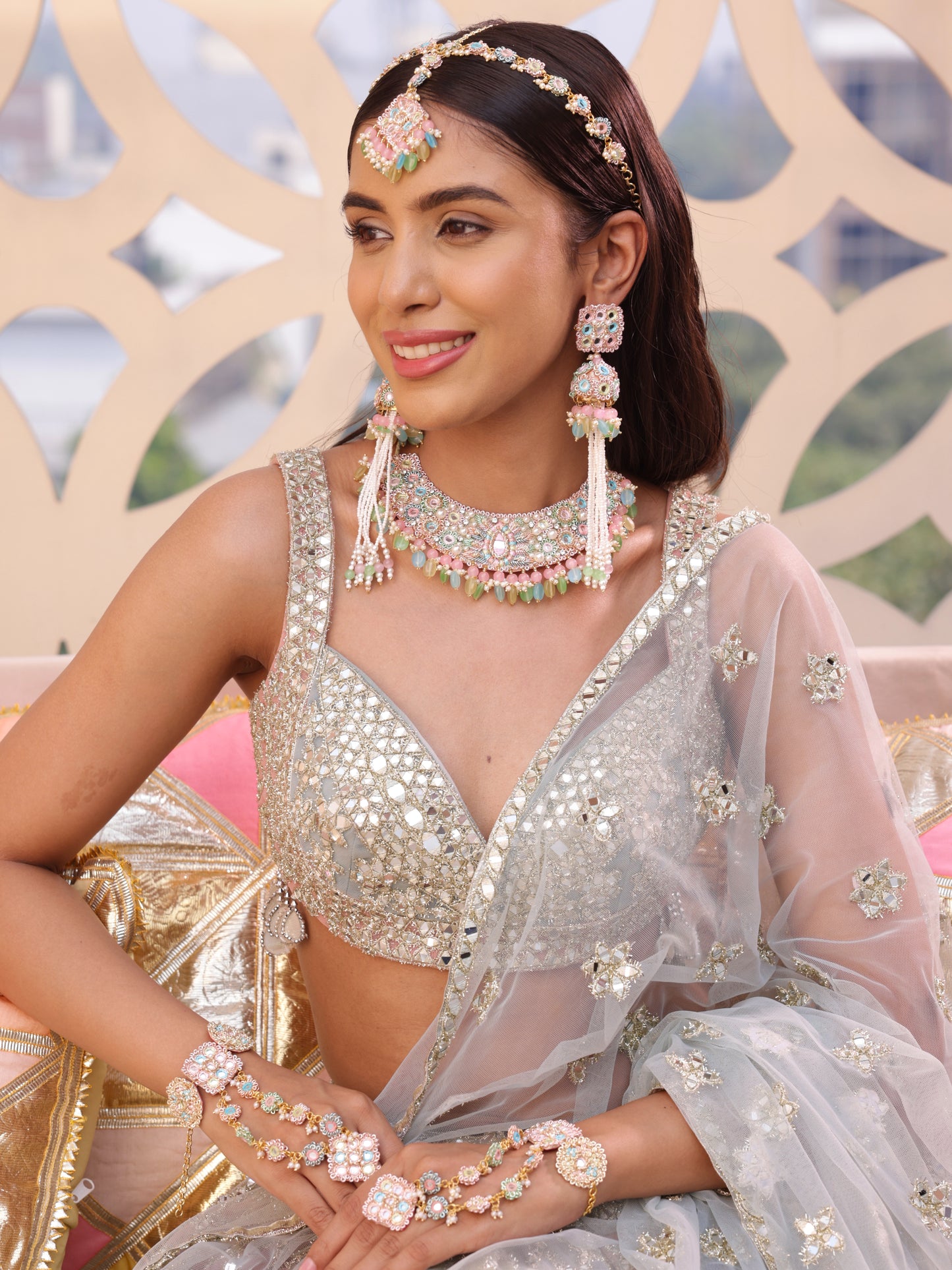 Ulfat (Jhumki Earrings, Mathapatti, Necklace & Pair of Hathphool Set)