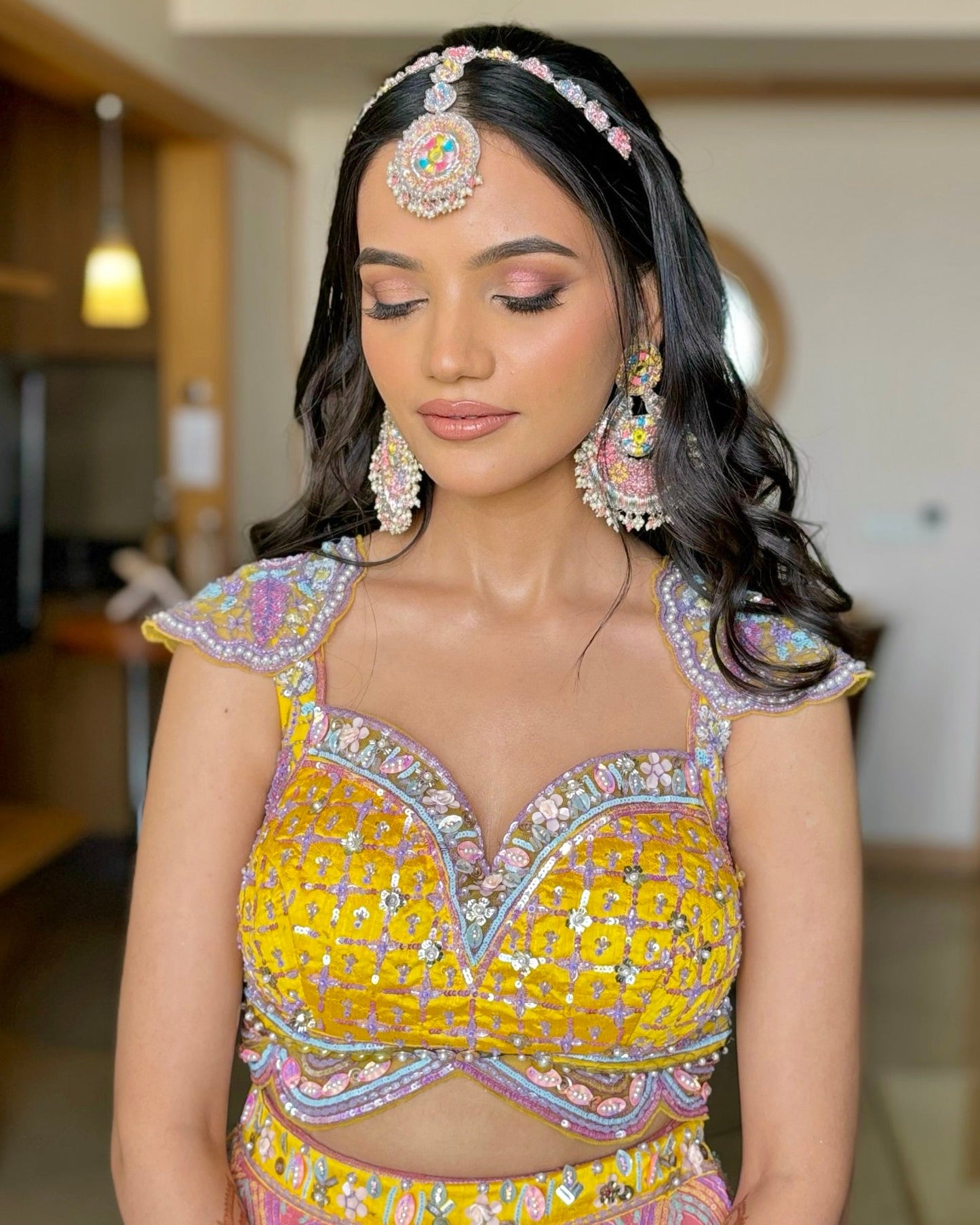 Beaming Bud Pink (Earrings & Mathapatti Set)