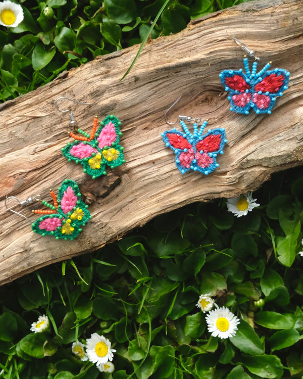 3D Peacock Pansy Butterfly Earrings - Green - TONOTO