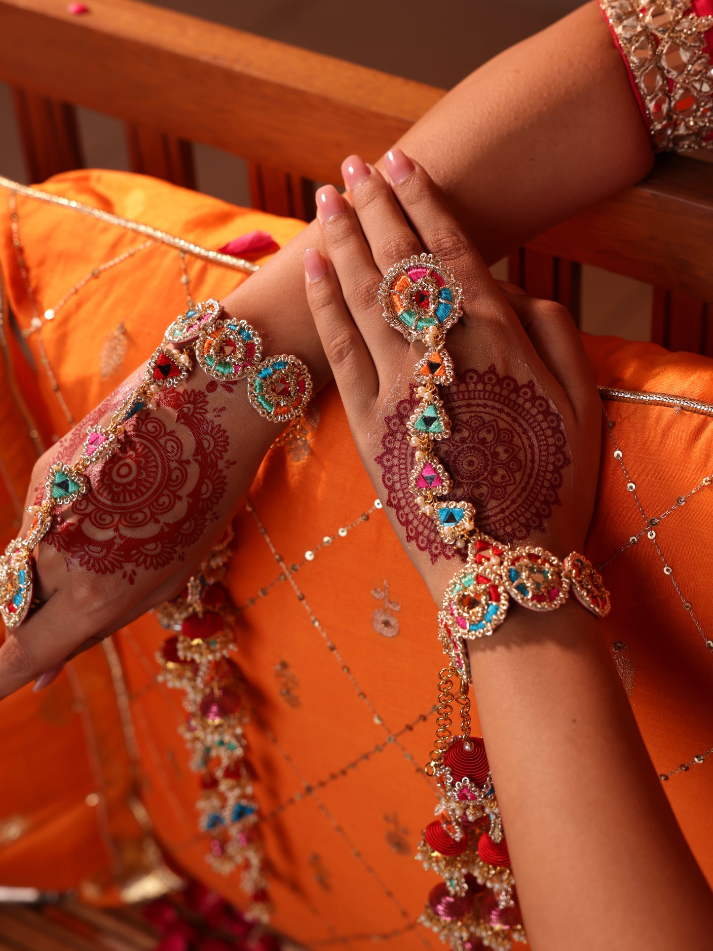 Phulkari (Jhumki Earrings, Mangtikka, Sleek Necklace & Pair of Hathphool)