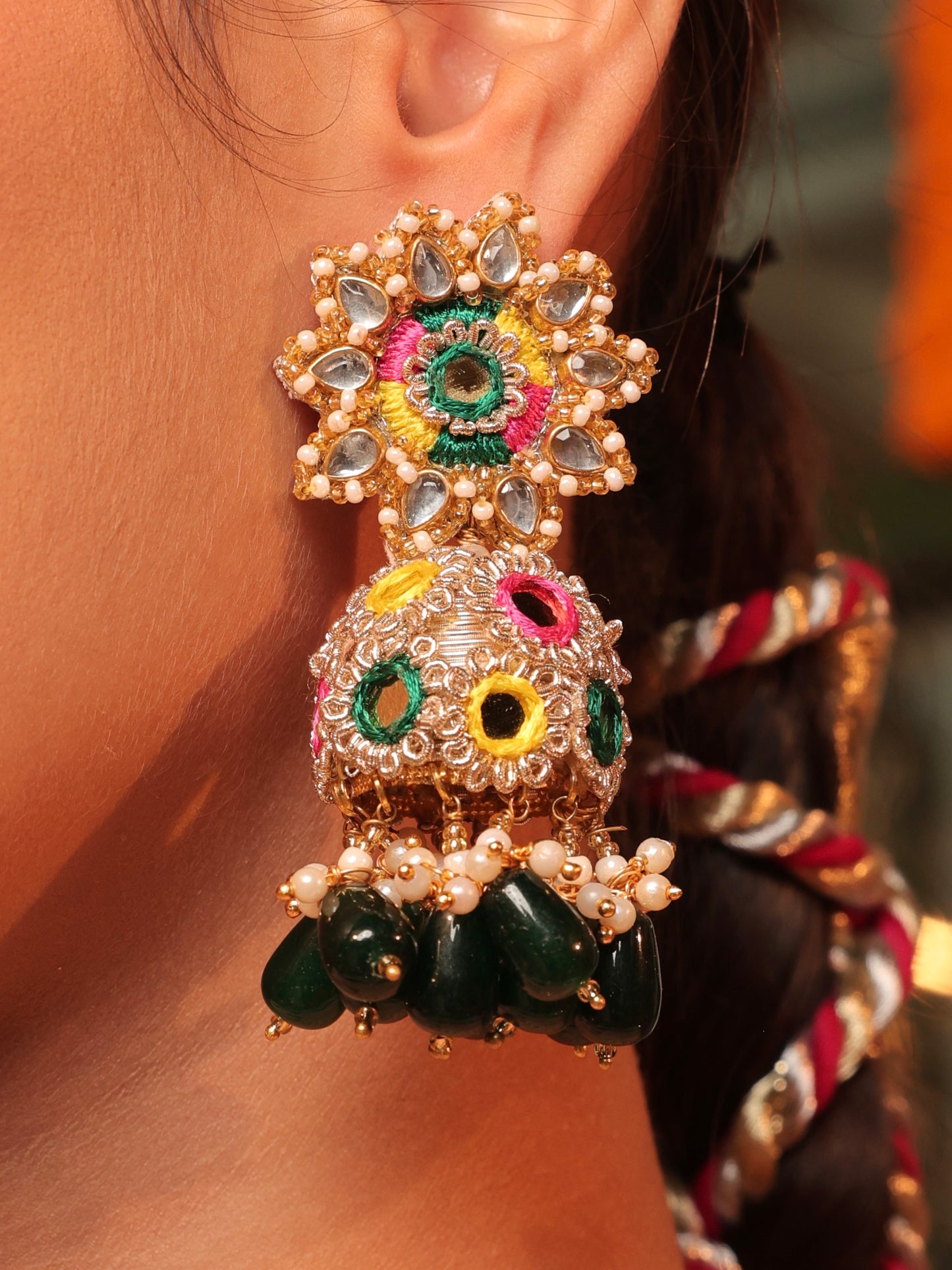 Jugni (Jhumki Earrings, Mathapatti, Choker & Pair of Hathphool Set)
