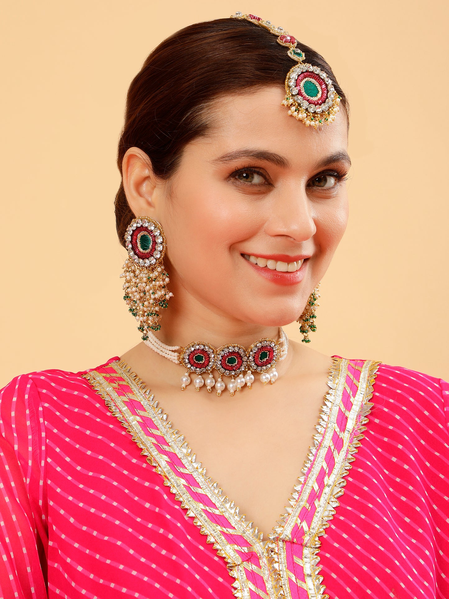 Falguni Green (Earrings, Mangtikka & Choker)