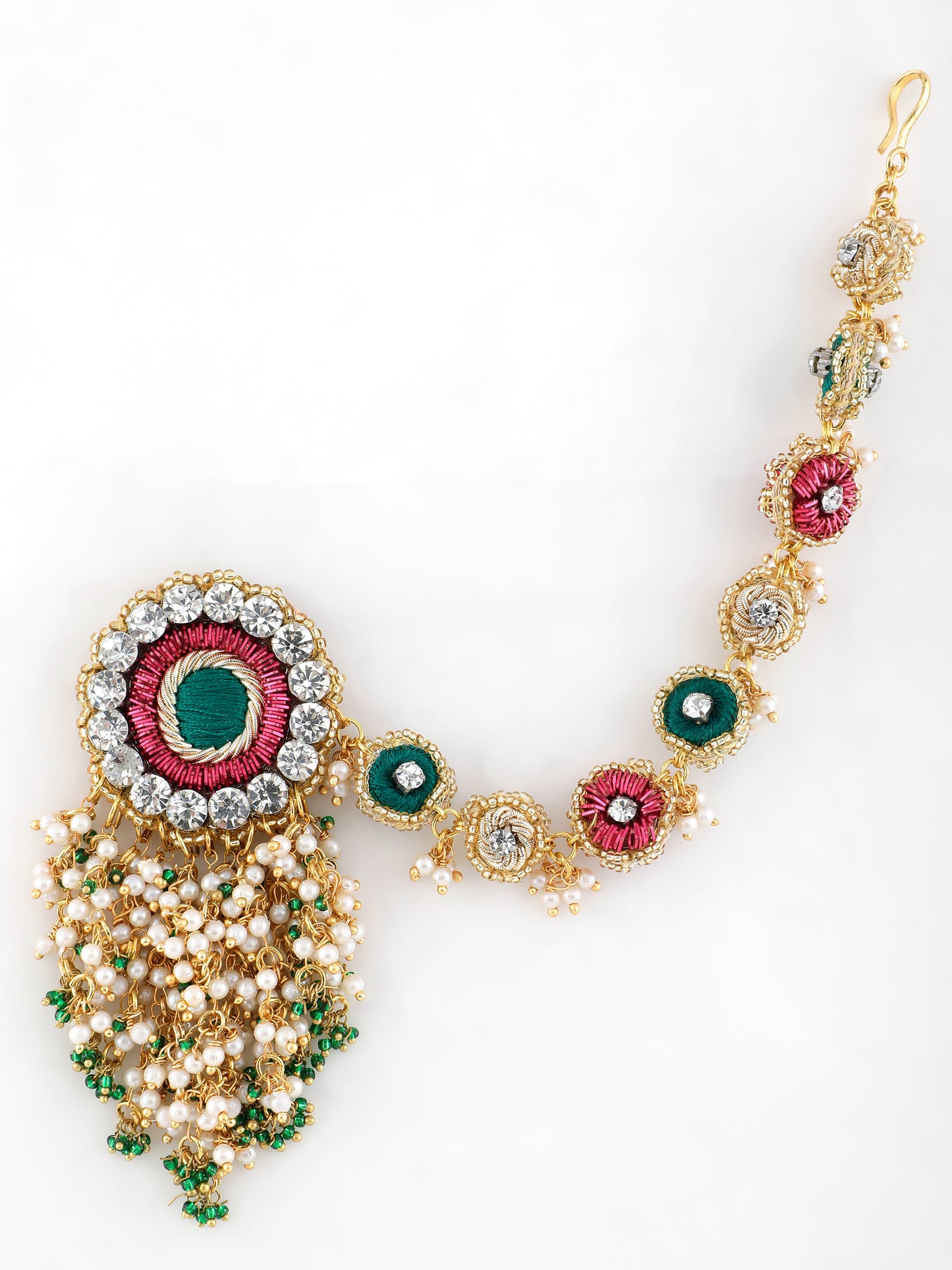 Falguni Green Earrings With Single Layer Earchain