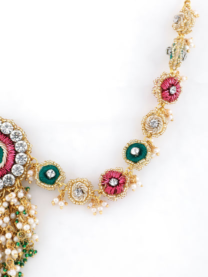 Falguni Green Earrings With Single Layer Earchain
