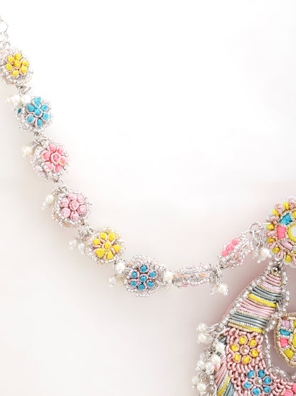 Beaming Bud Pink Earring With Single Layer Earchain