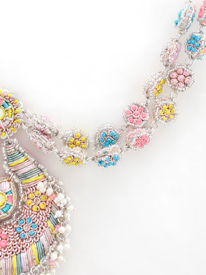 Beaming Bud Pink Earring With Double Layer Earchain