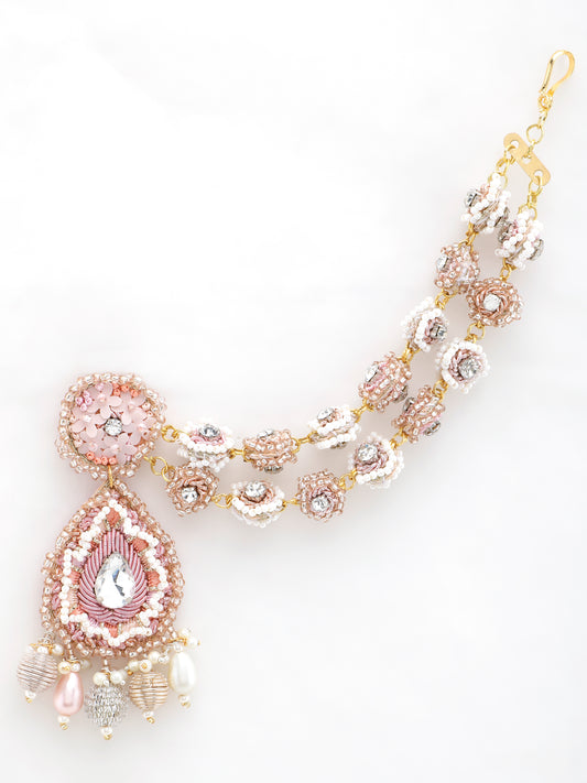 Khoobsurat Pink Earring With Double Layer Earchain