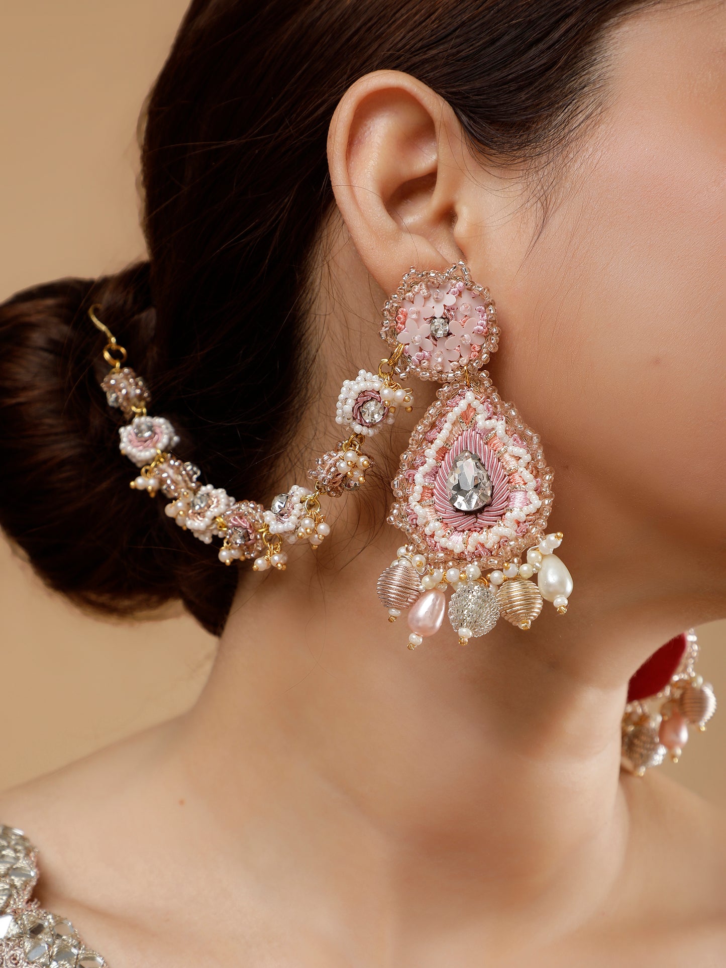 Khoobsurat Pink Earring With Single Layer Earchain
