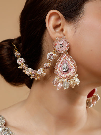Khoobsurat Pink Earring With Single Layer Earchain