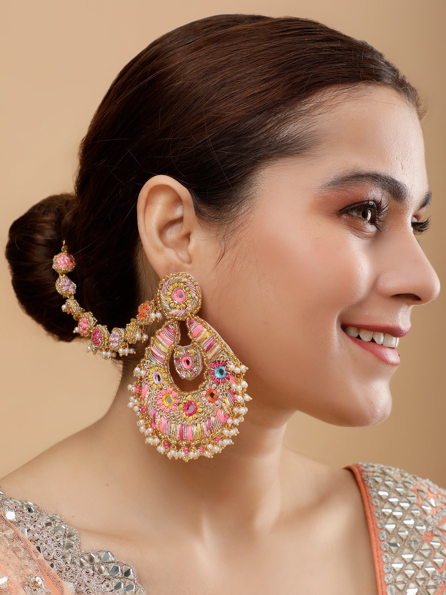 Beaming Bud Orange Earring with Single Layer Earchain
